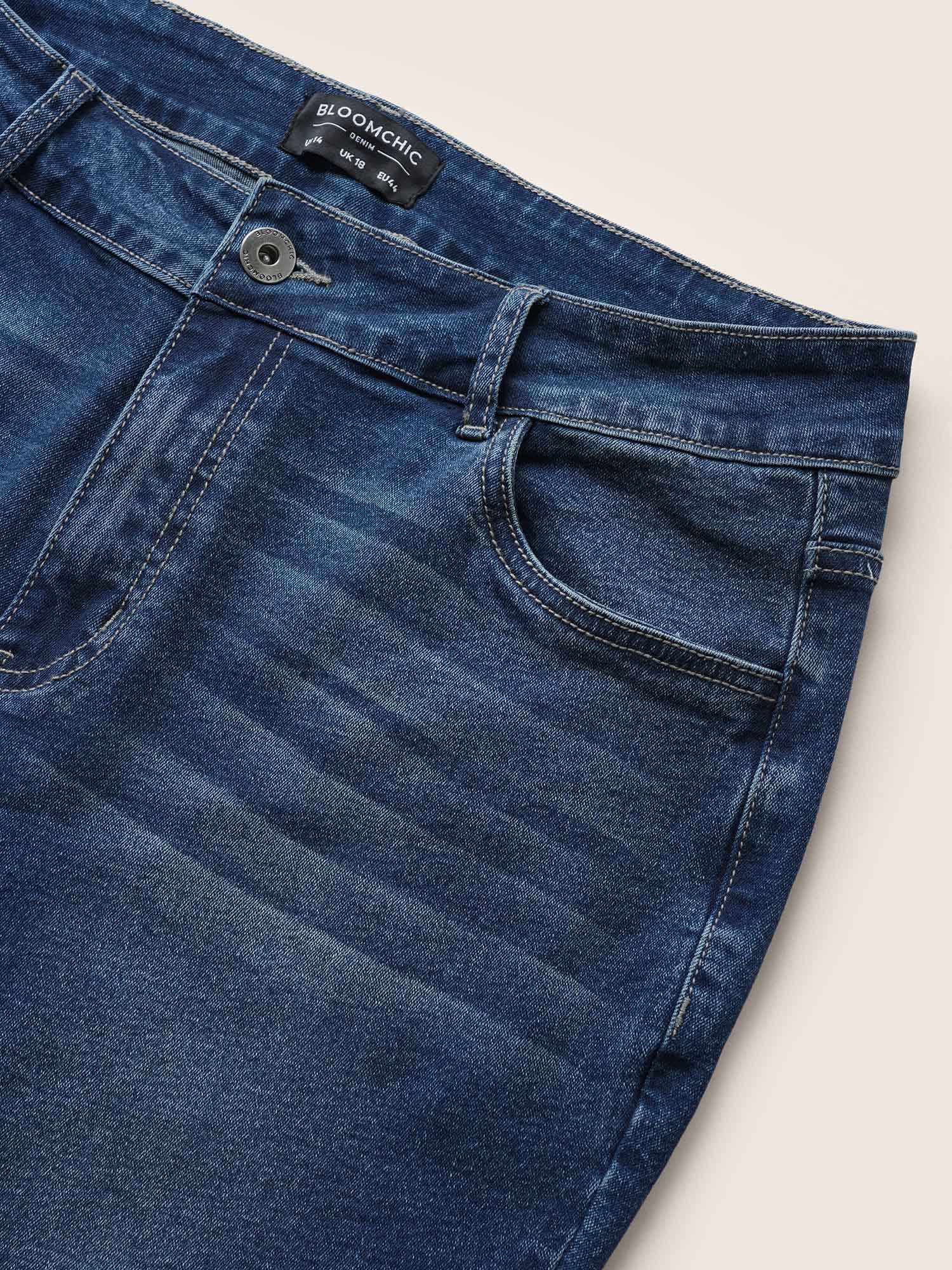 Plus Size Plain Pocket Embroidered Skinny Jeans Women Indigo Casual Plain Non High stretch Slanted pocket Jeans BloomChic 14/1X 