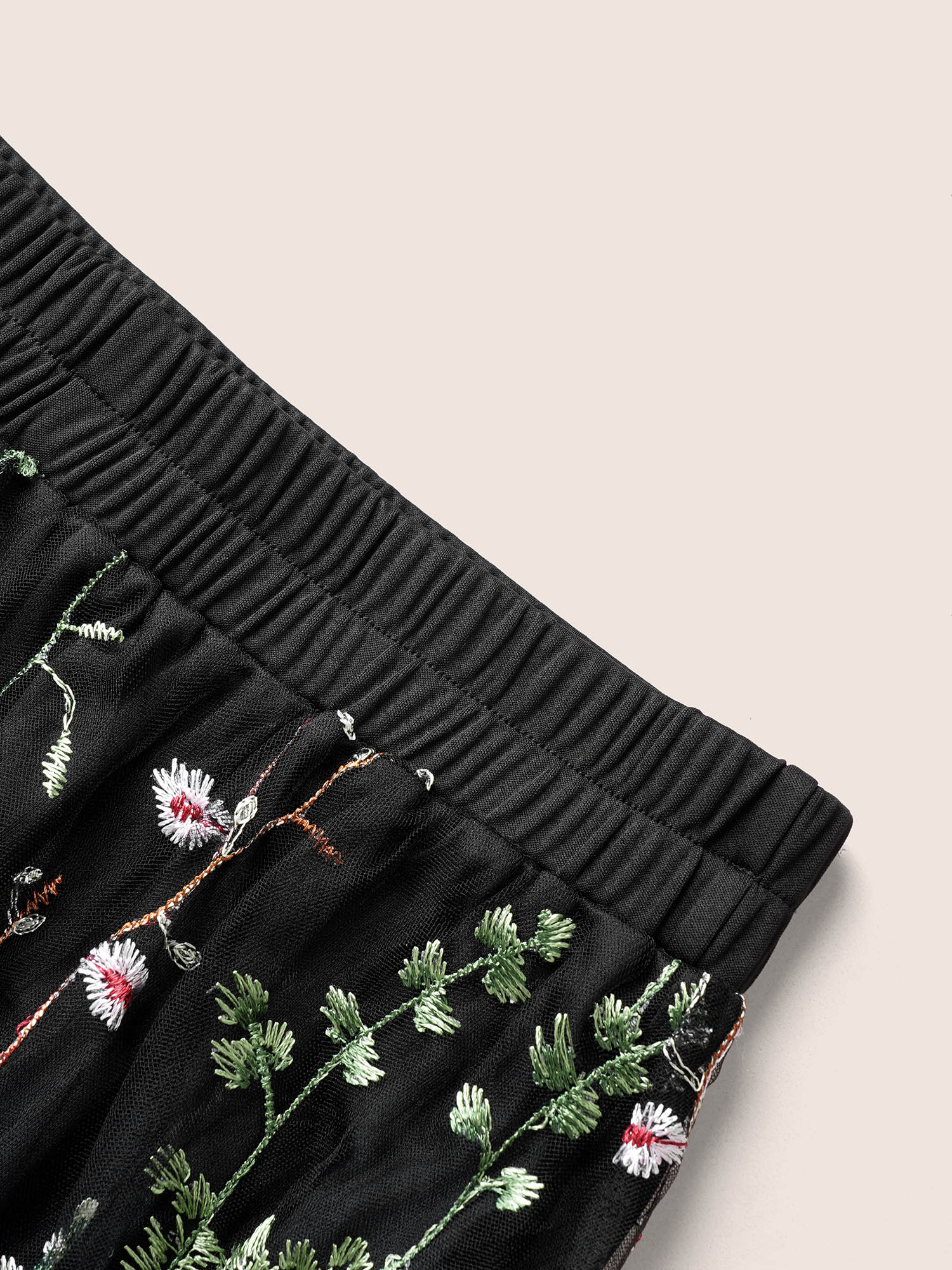 Plus Size Plants Embroidered Mesh Elastic Waist Skirt Women Black Cocktail See through No stretch Party Skirts BloomChic 14-16/1X 