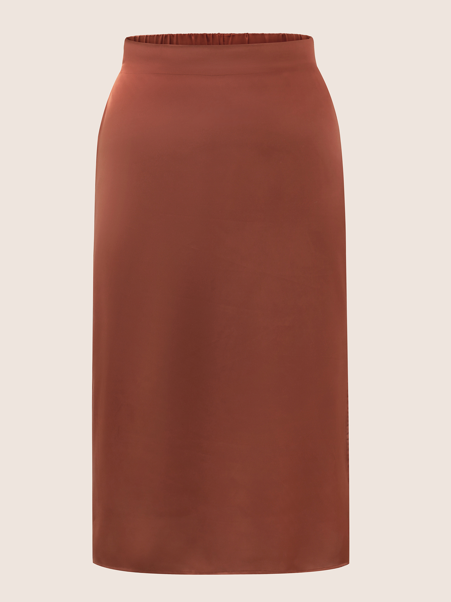 Plus Size Satin Split Side Elastic Waist Skirt Women Chocolate Elegant Non No stretch Everyday Skirts BloomChic 12/L 