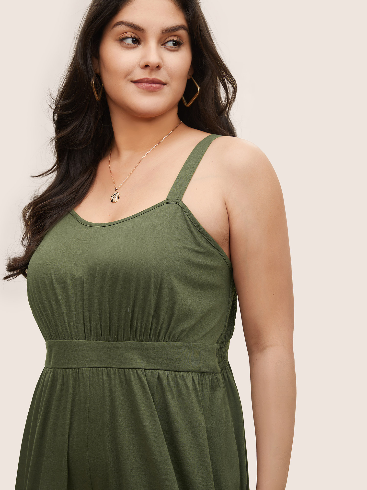 

Plus Size ArmyGreen Supersoft Essentials Shirred Pocket Cami Jumpsuit Women Casual Sleeveless Non Everyday Loose Jumpsuits BloomChic