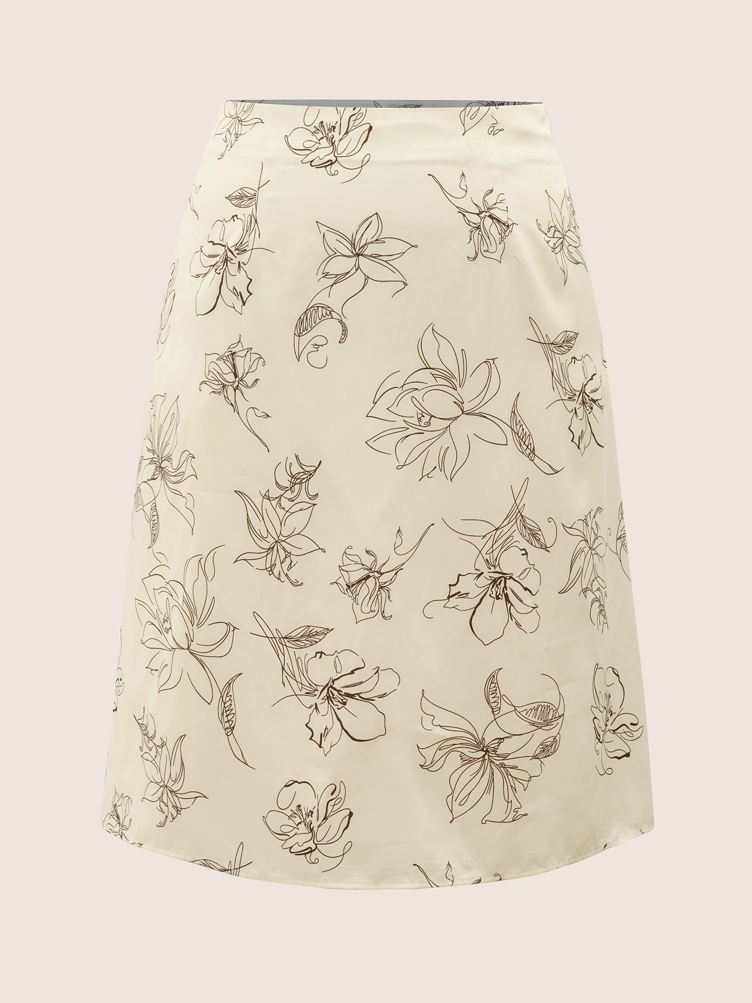 Plus Size Floral Print Pocket Zipper Fly Skirt Women Apricot Elegant Non No stretch Slanted pocket Everyday Skirts BloomChic 18-20/2X 