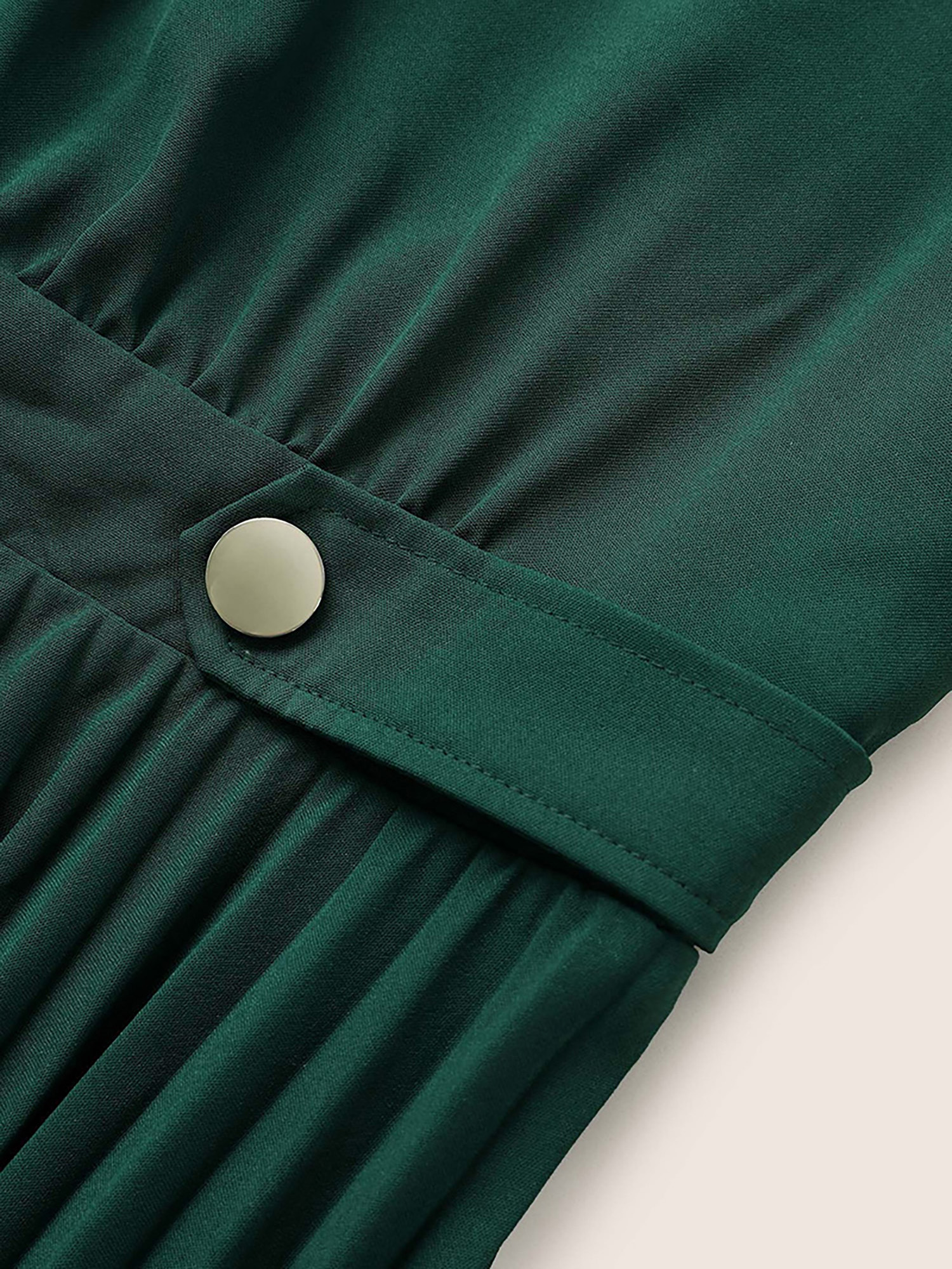 

Plus Size Solid Button Detail Notched Pleated Hem Dress DarkGreen Women At the Office Non Notched collar Short sleeve Curvy Midi Dress BloomChic