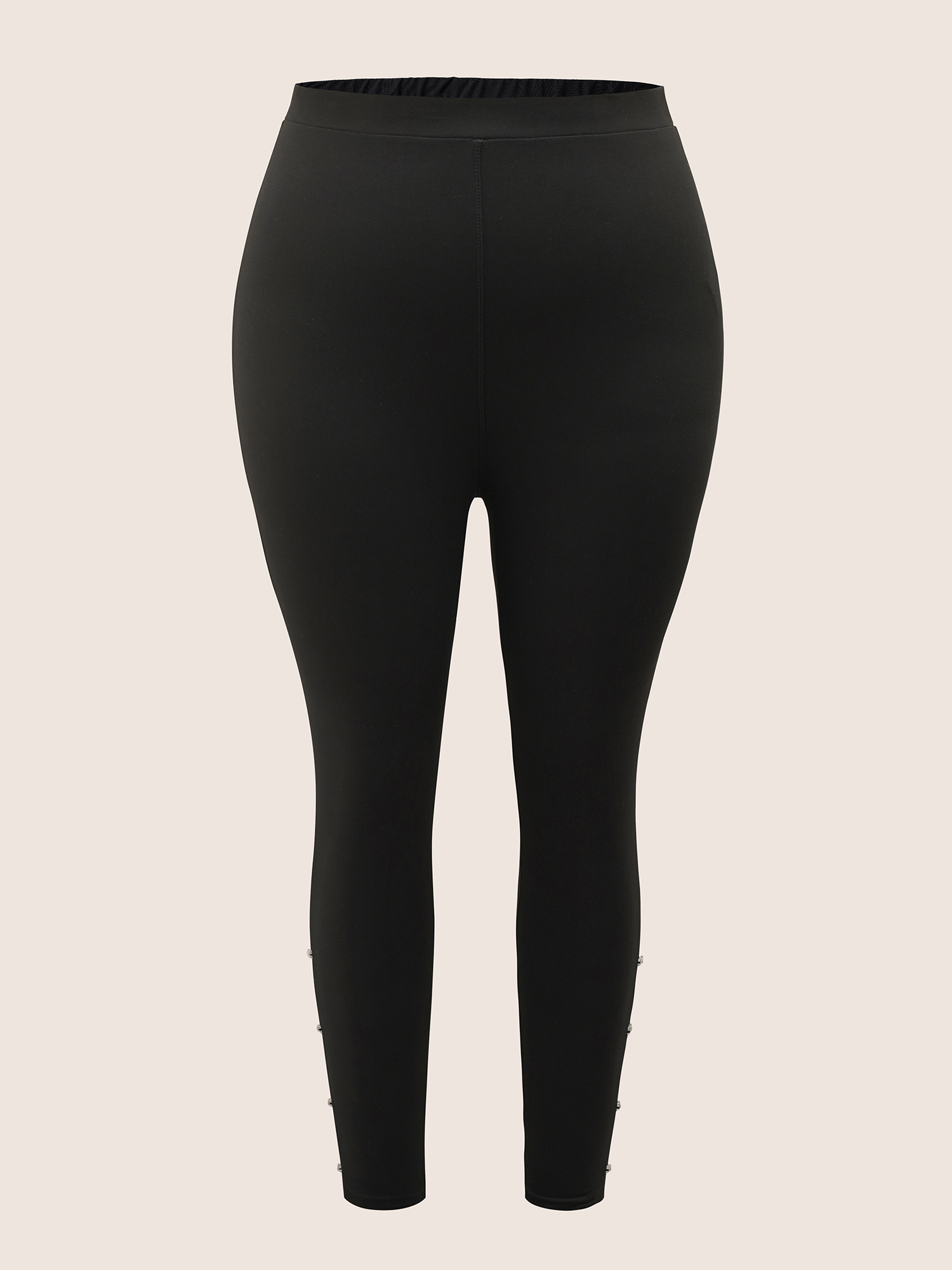 Plus Size Cubic Zirconia Detail Cut Out Skinny Leggings Women Black Elegant High stretch Skinny High Rise Everyday Leggings BloomChic 18-20/2X 