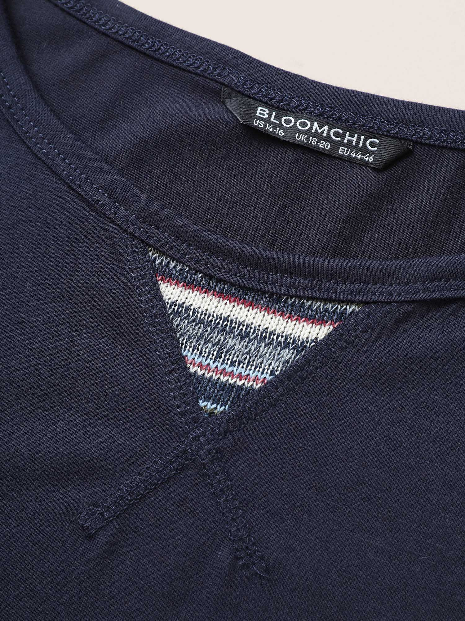Plus Size Color Striped Patchwork Raglan Sleeve T-shirt Indigo Women Casual Contrast Striped Round Neck Everyday T-shirts BloomChic 26/4X 