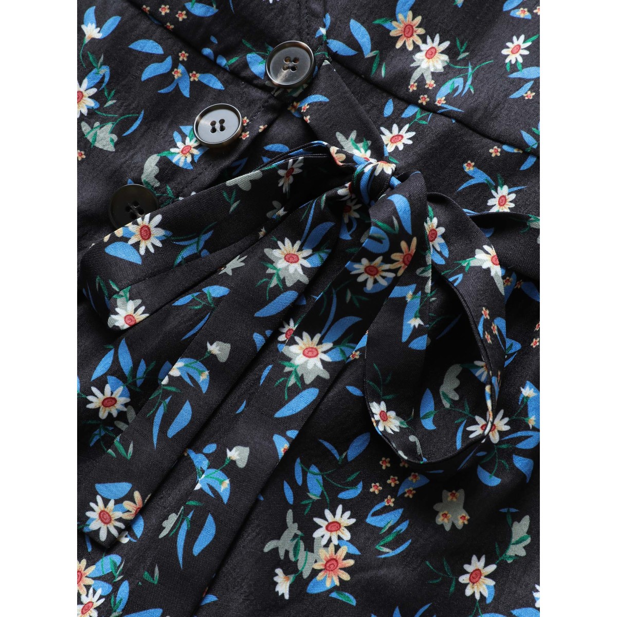 

Plus Size Black Ditsy Floral Ties Wrap Bell Sleeve Blouse Women Elegant Short sleeve V-neck Everyday Blouses BloomChic