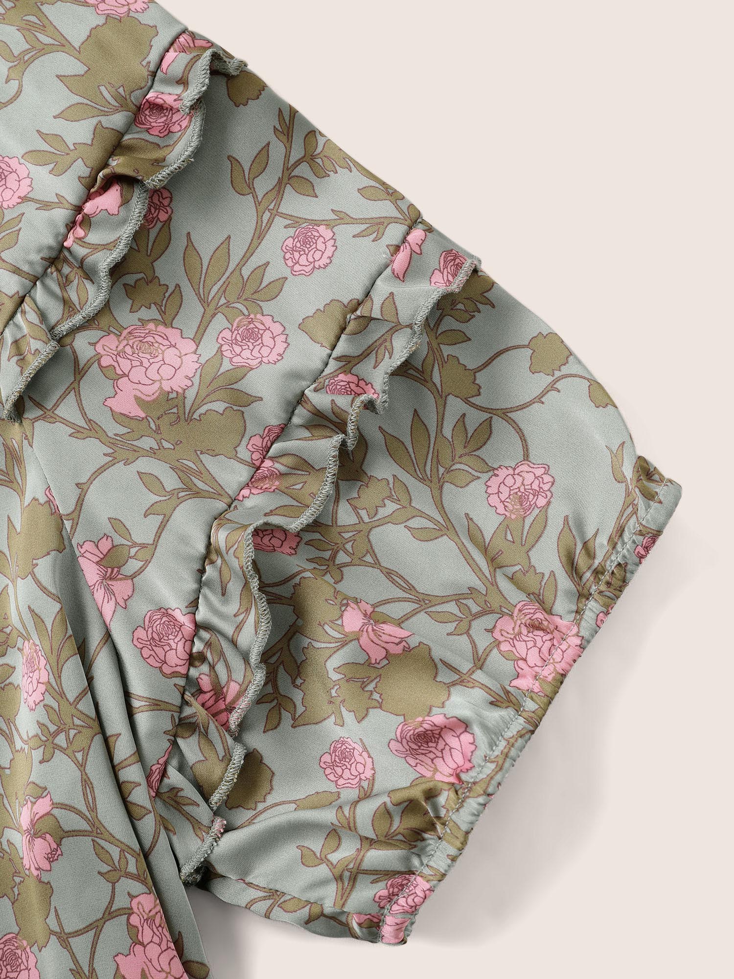 Plus Size Multicolor Floral Print Frill Trim Knot Neck Blouse Women Elegant Short sleeve Notched collar Everyday Blouses BloomChic 22-24/3X 