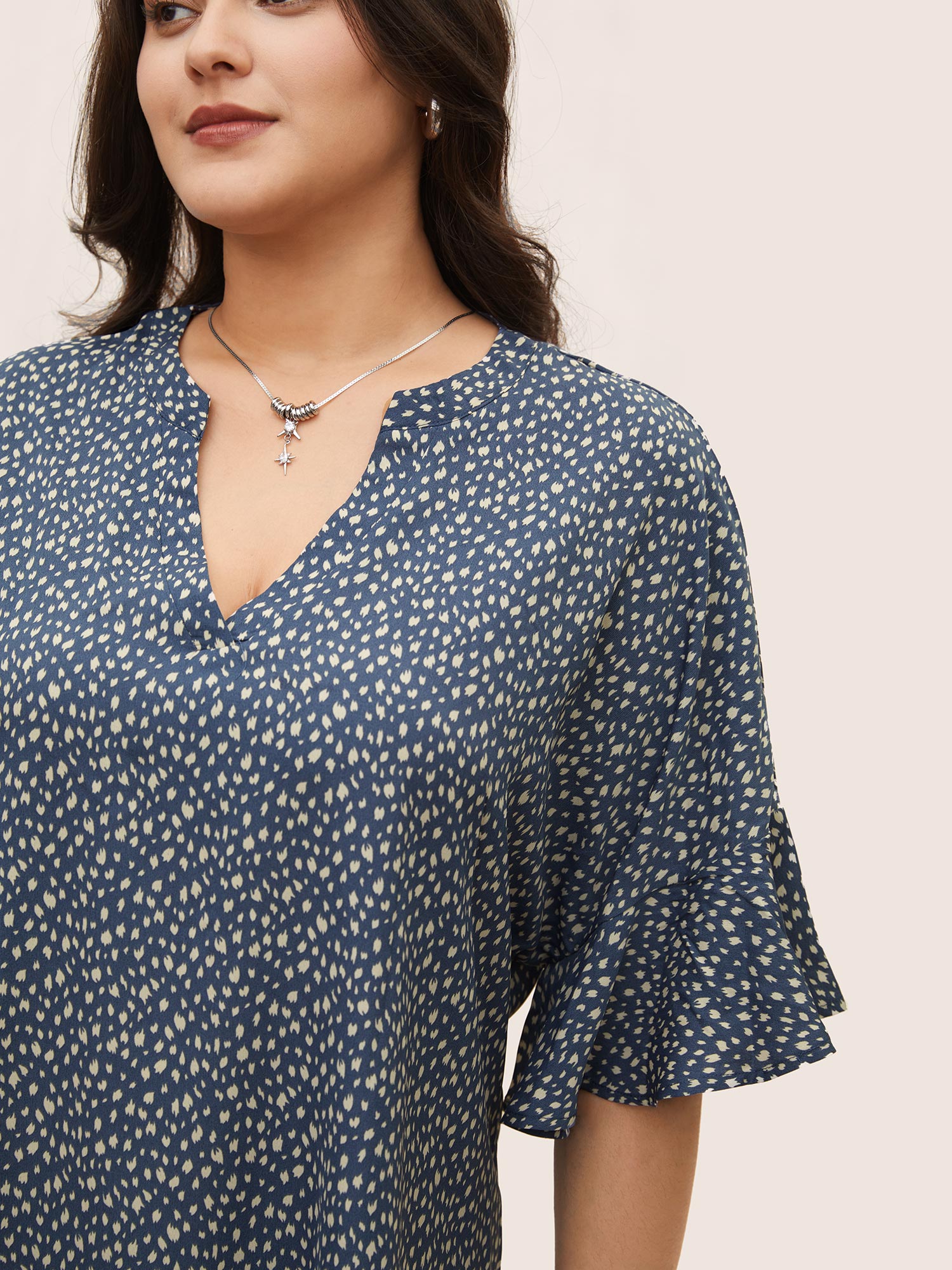 Plus Size Women Work Leopard Ruffles Ruffle Sleeve Half Sleeve V-neck Work From Home Blouses BloomChic 