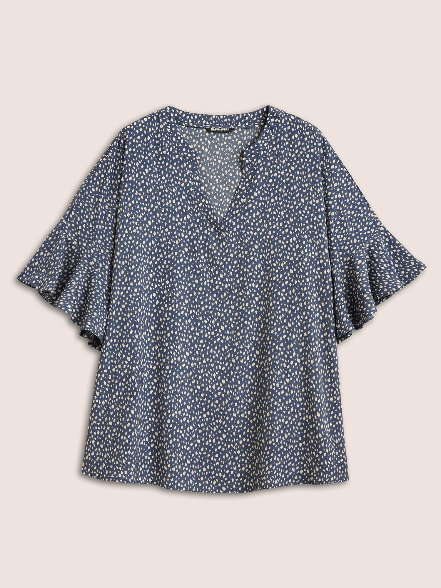 Plus Size Women Work Leopard Ruffles Ruffle Sleeve Half Sleeve V-neck Work From Home Blouses BloomChic 