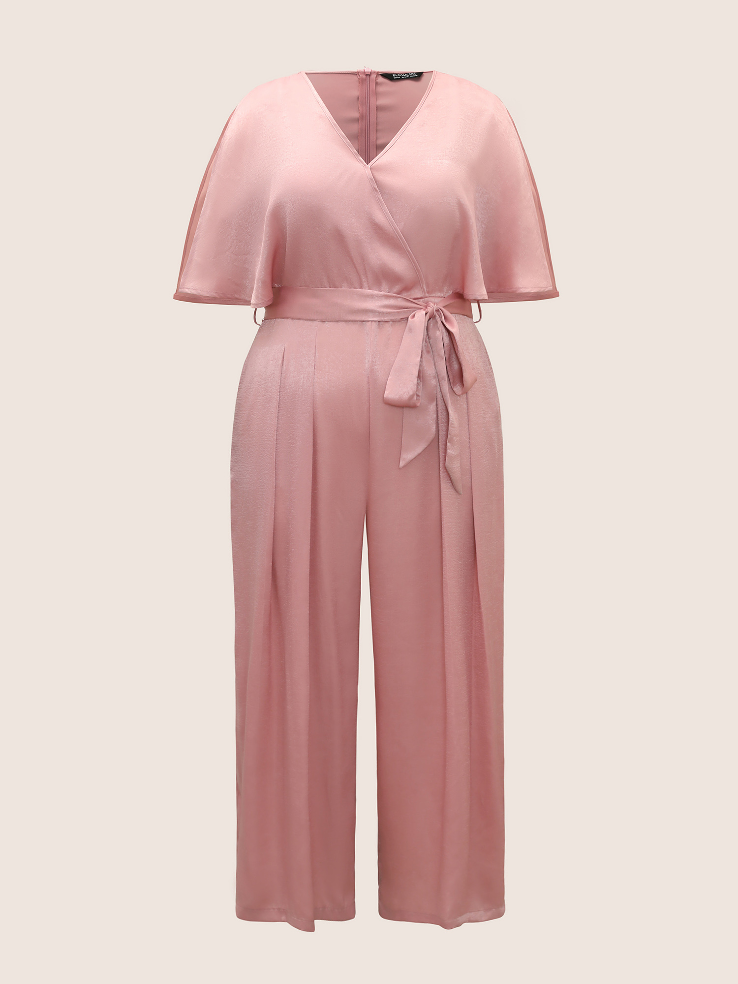 

Plus Size Rouge Plain Wrap Pleated Sleeveless Jumpsuit Women Elegant Sleeveless Overlap Collar Everyday Loose Jumpsuits BloomChic