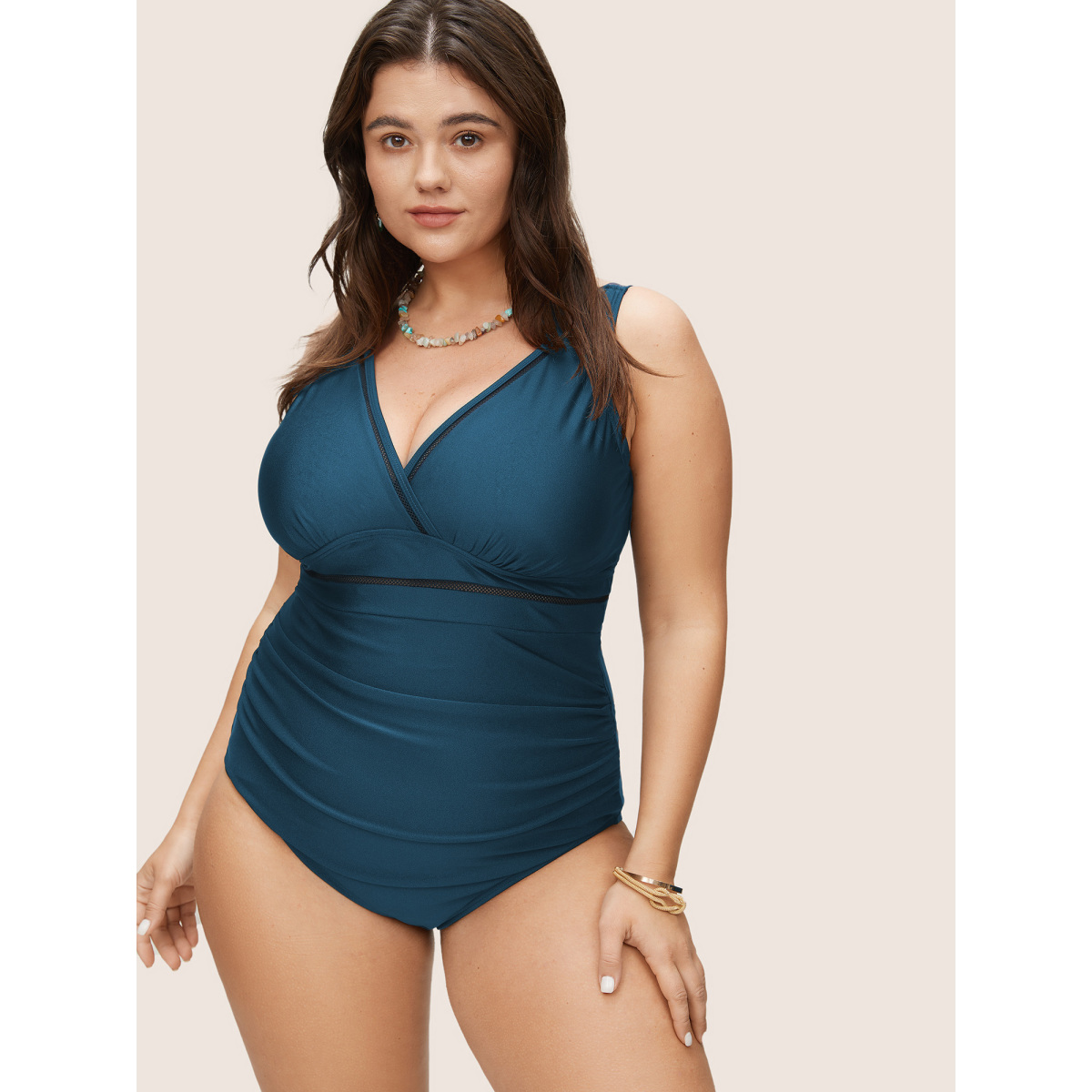 

Plus Size Solid Adjustable Straps Gathered One Piece Swimsuit Women's Swimwear Cyan Beach Non Curve Bathing Suits High stretch One Pieces BloomChic