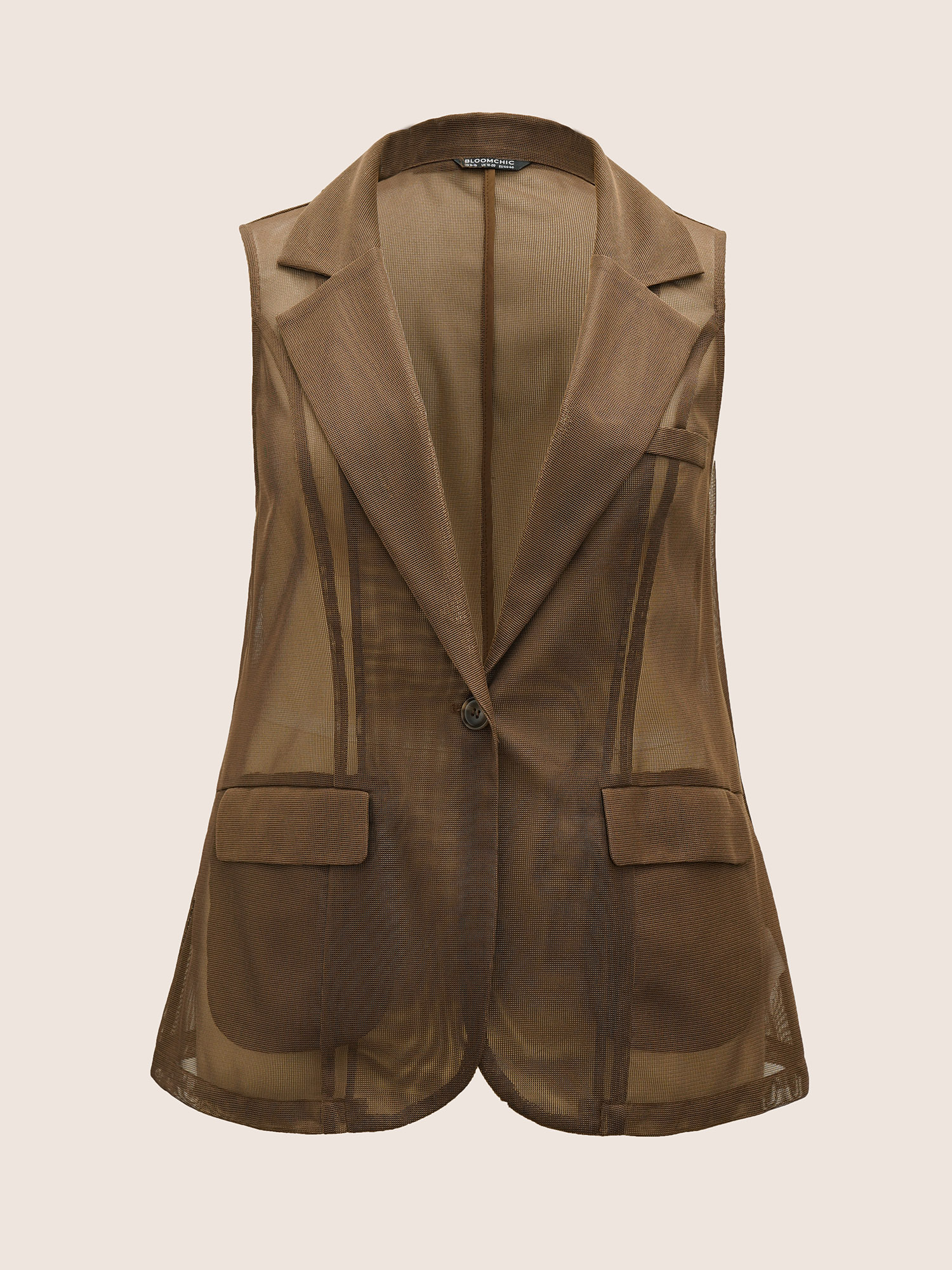 

Plus Size Solid Mesh Cut Out Flap Pocket Vest Bronze Casual Non Everyday Vests  Bloomchic