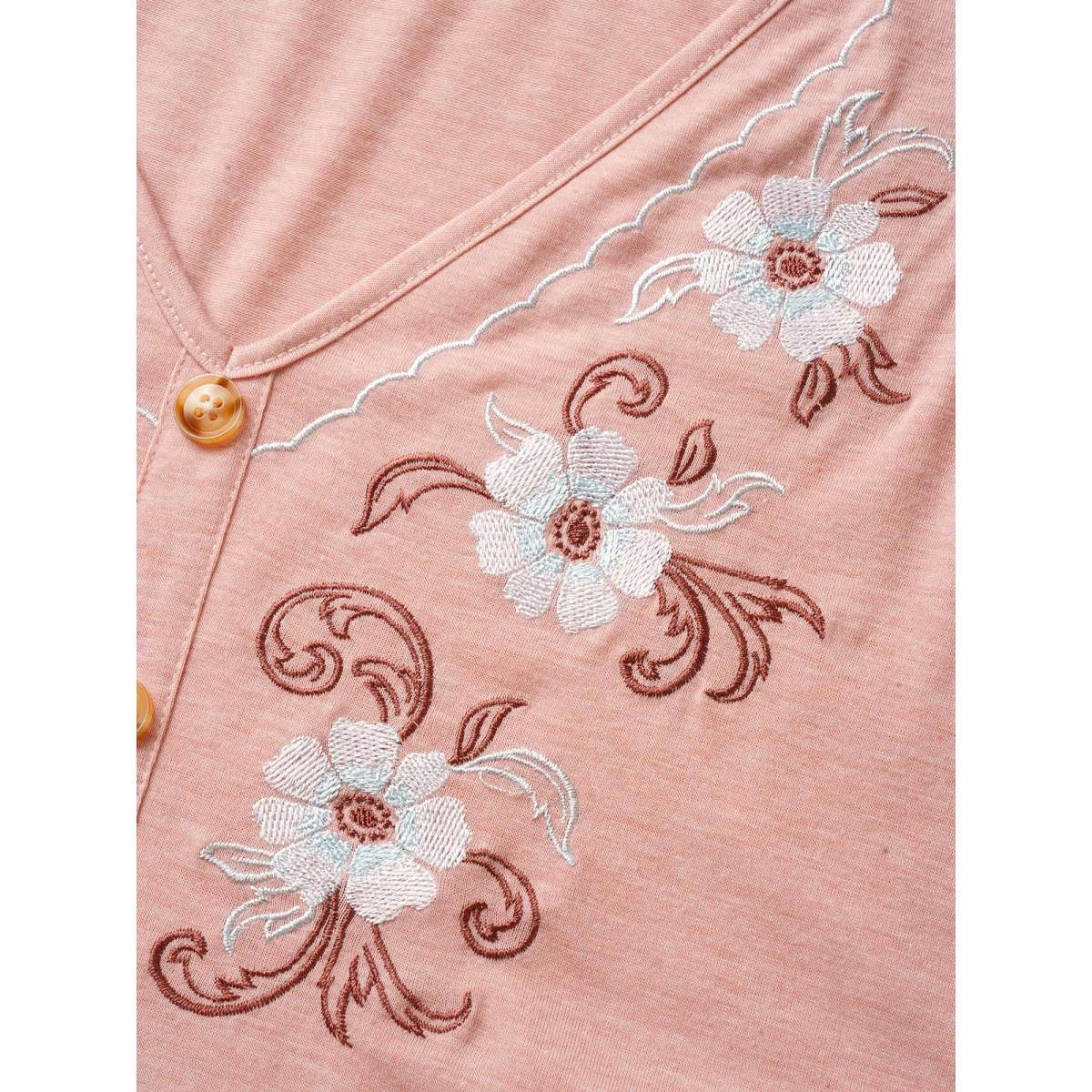 

Plus Size Floral Embroidered Button Detail Tank Top Women MistyRose Resort Embroidered V-neck Vacation Tank Tops Camis BloomChic
