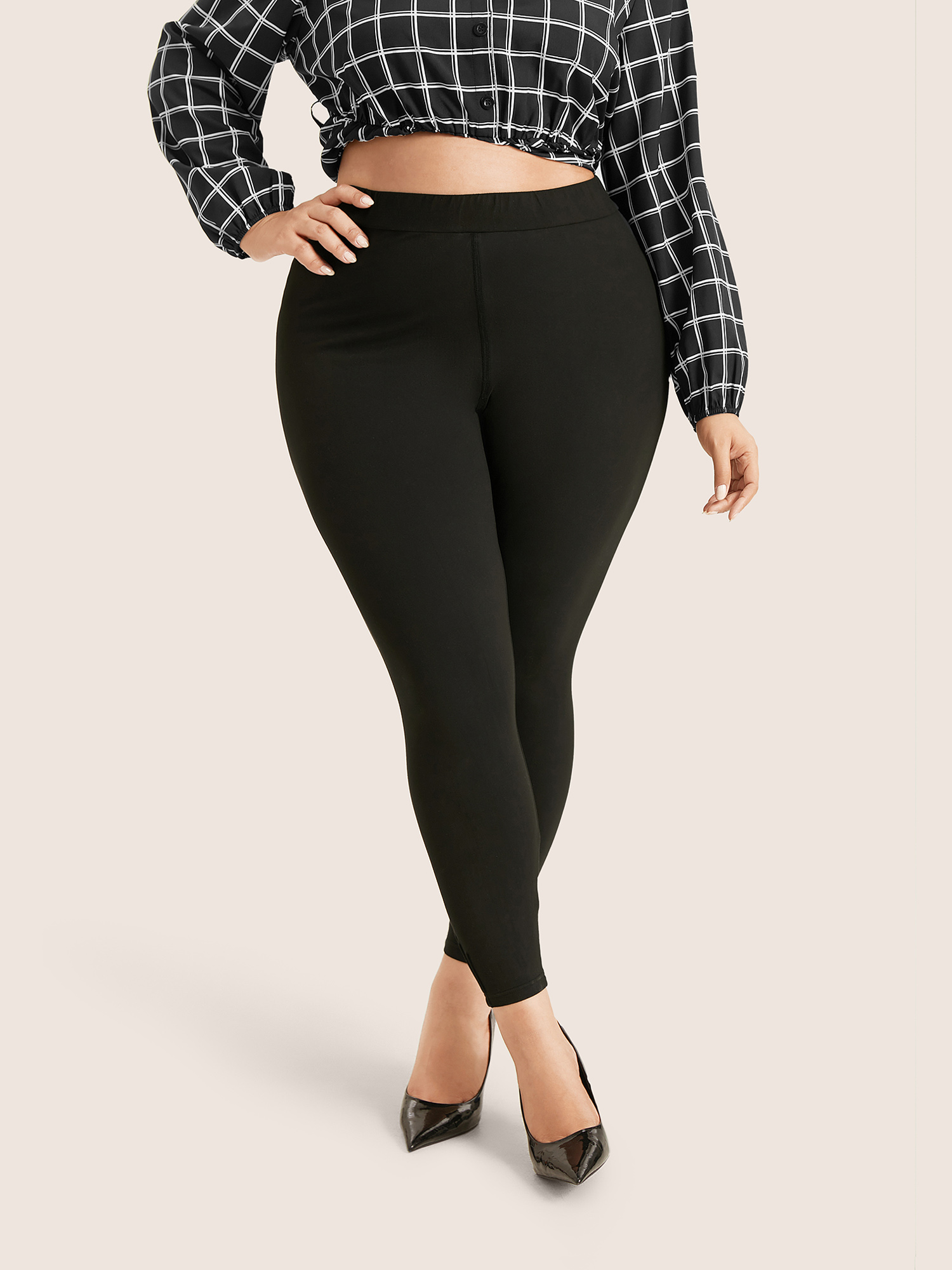 Plus Size Women Everyday Plain Plain High stretch Skinny High Rise Casual Leggings BloomChic 