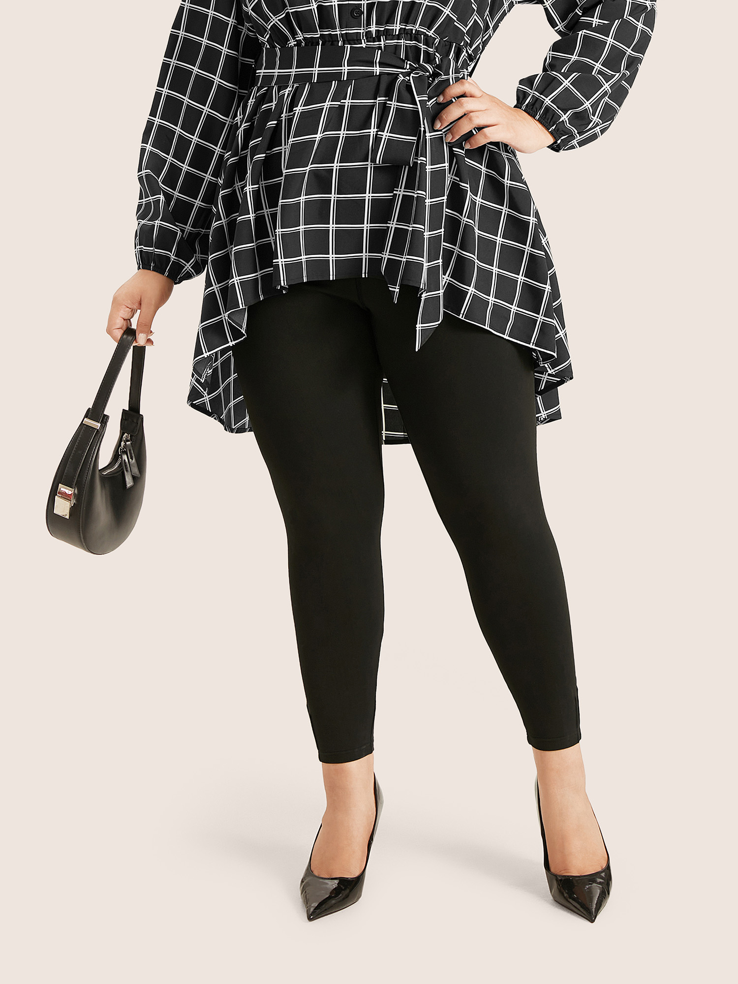 Plus Size Women Everyday Plain Plain High stretch Skinny High Rise Casual Leggings BloomChic 