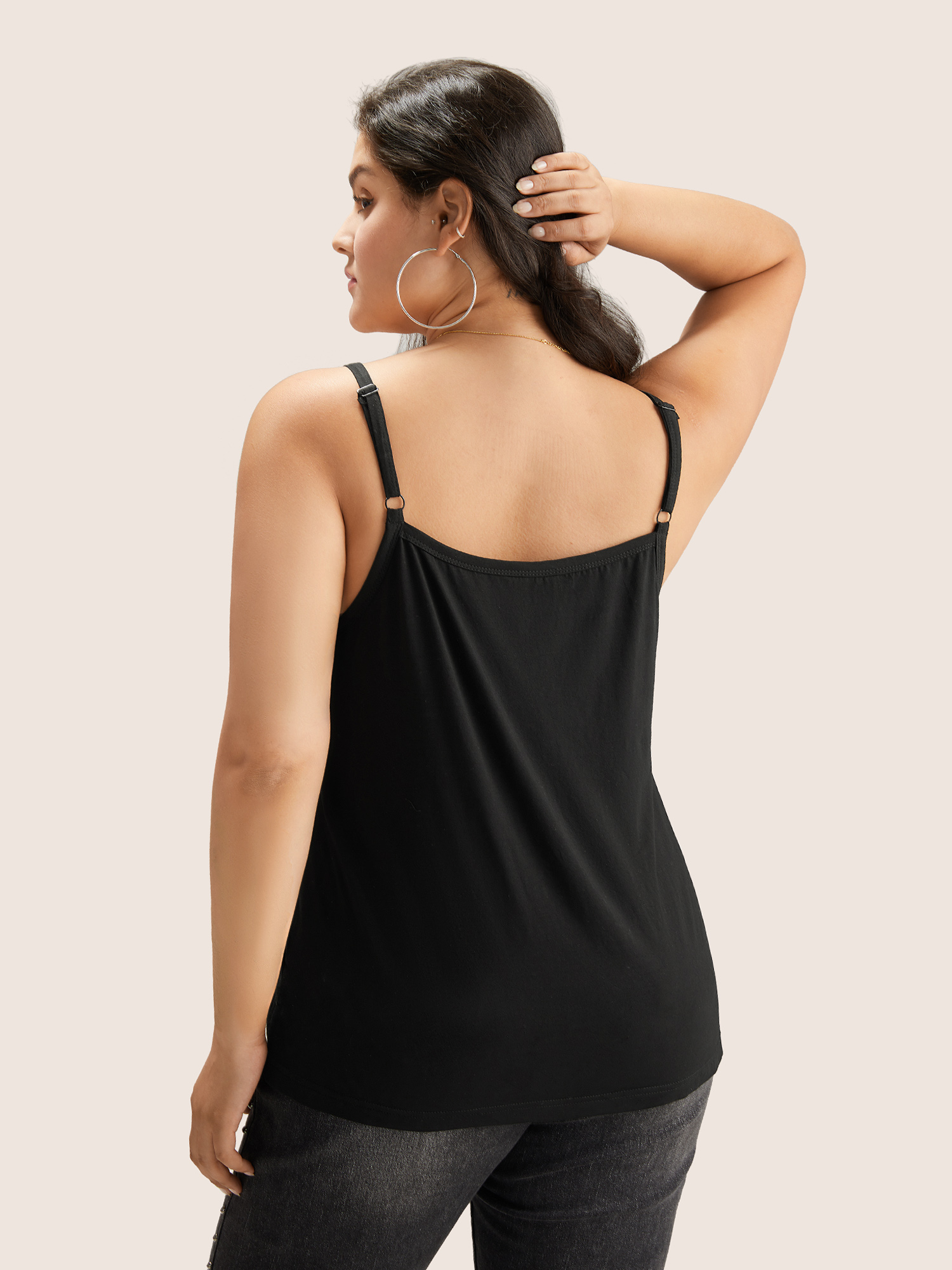 

Plus Size Cotton Plain Adjustable Straps Cami Top Women Black Basics Non V-neck Everyday Tank Tops Camis BloomChic