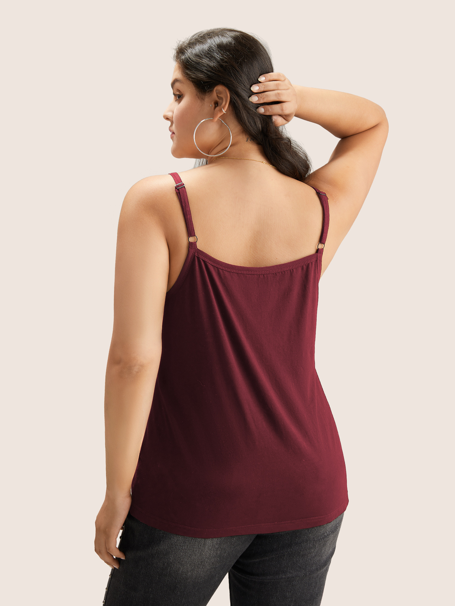 

Plus Size Cotton Plain Adjustable Straps Cami Top Women Burgundy Basics Non V-neck Everyday Tank Tops Camis BloomChic