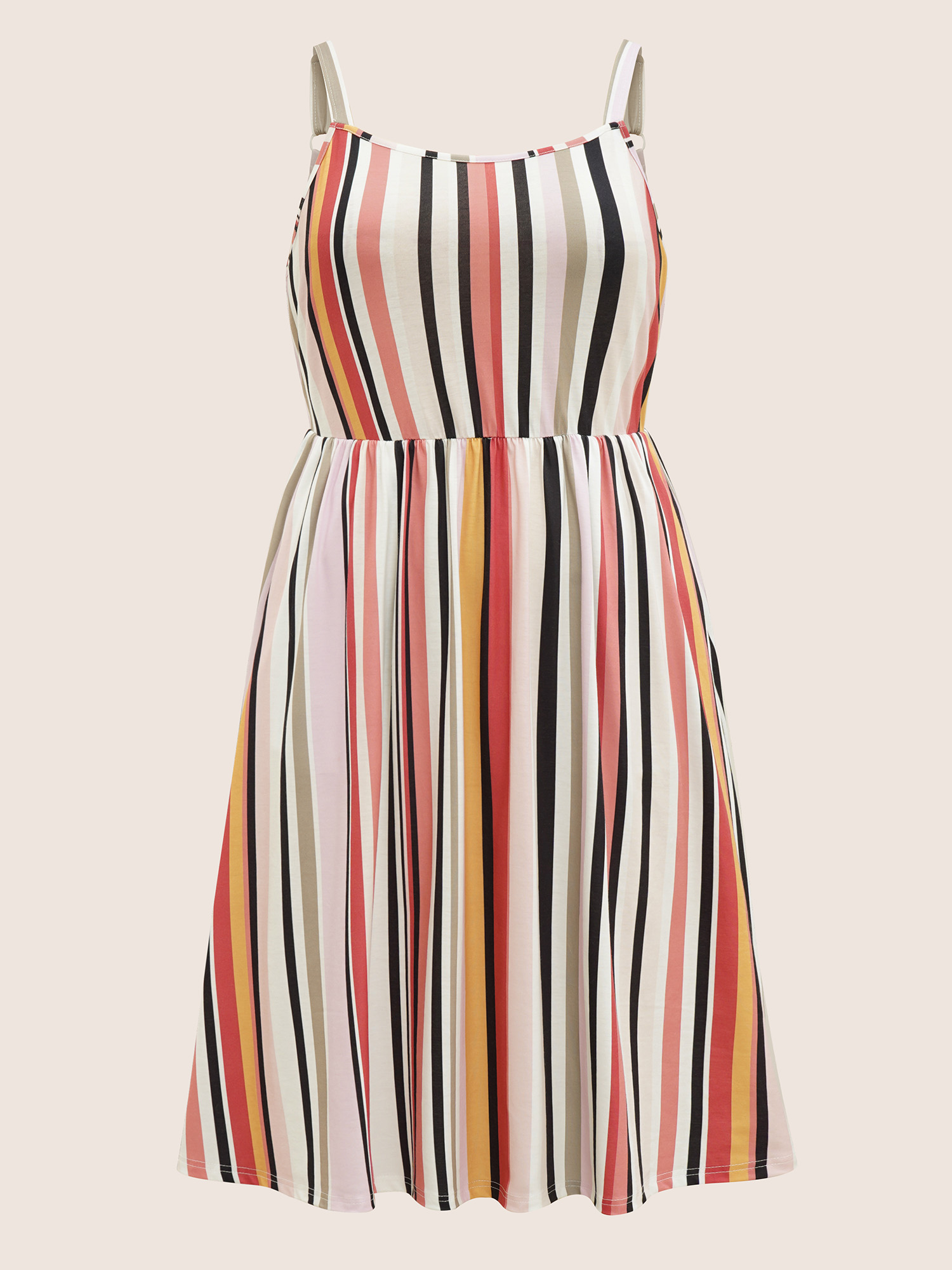 

Plus Size Color Striped Pocket Adjustable Straps Midi Dress Multicolor Women Casual Non Non Sleeveless Curvy Midi Dress BloomChic