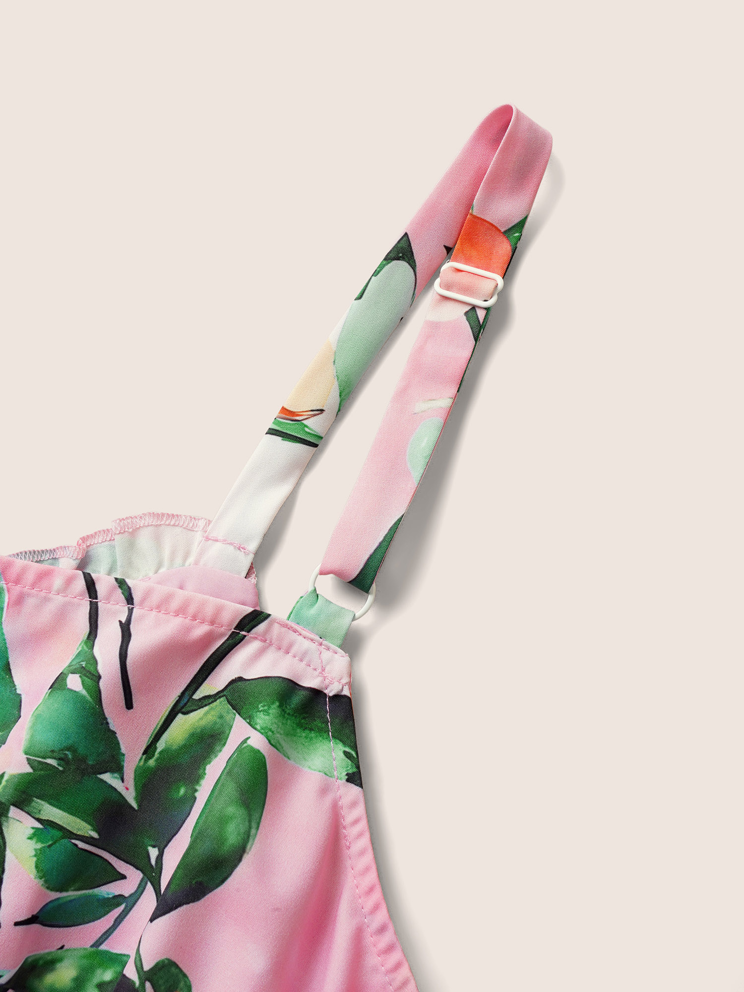Plus Size Citrus Fruit Print Frill Trim Pocket Cami Dress Pink Women Non V-neck Curvy Midi Dress BloomChic 22-24/3X 