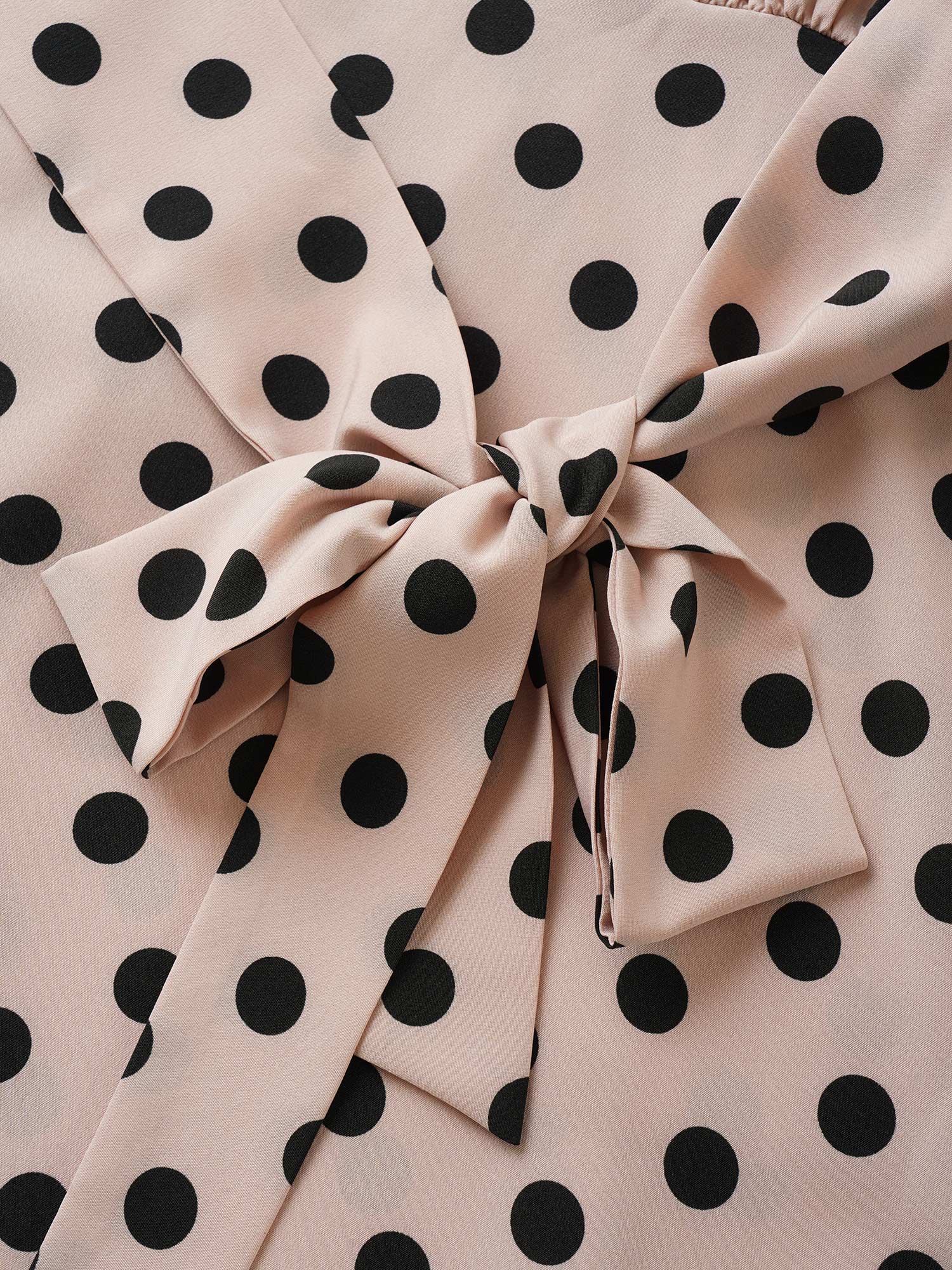 Plus Size Polka Dot Elastic Waist Ties Pocket Dress Pink Women At the Office Non Lapel Collar Short sleeve Curvy Midi Dress BloomChic 12/L 