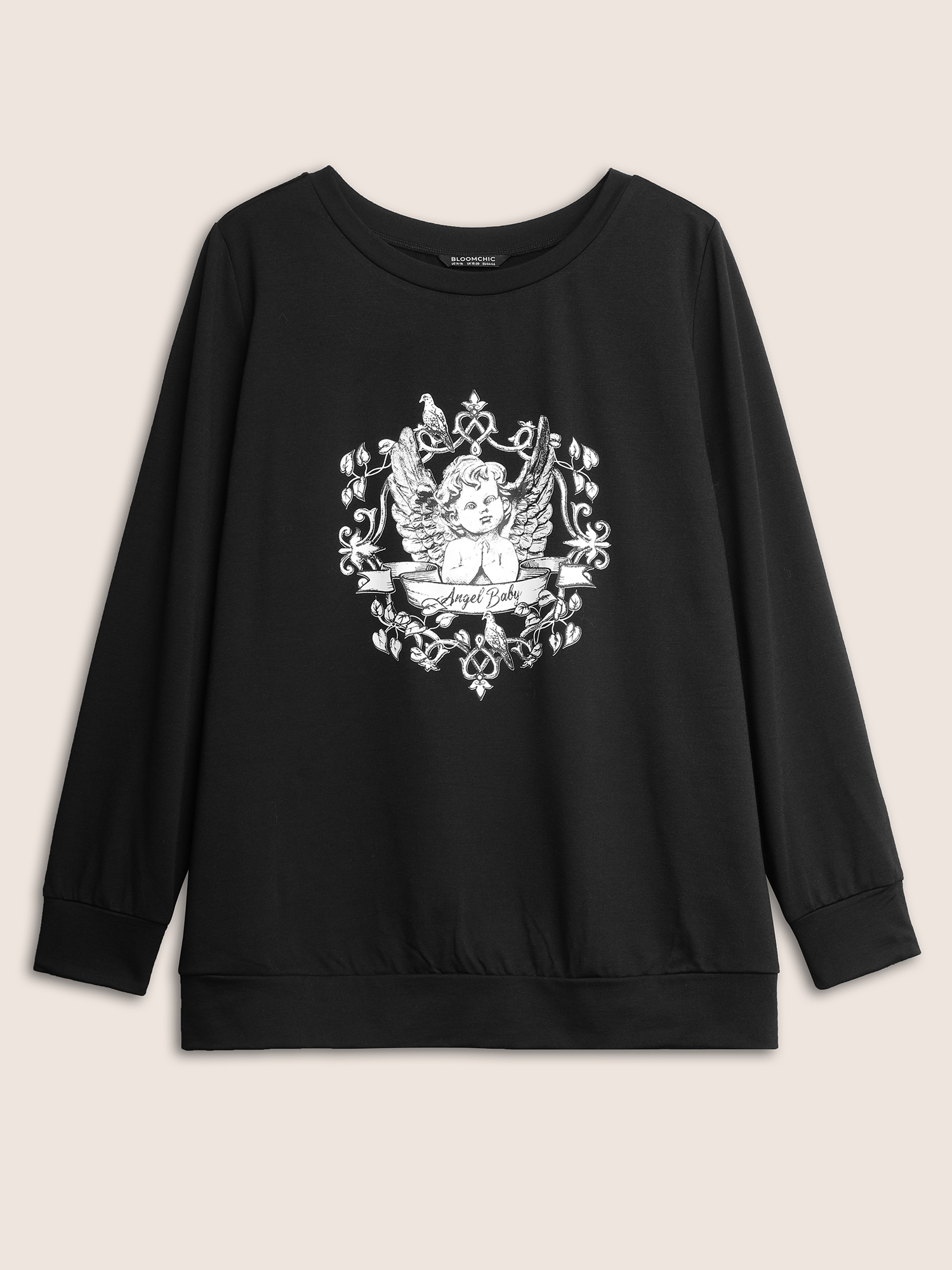 Plus Size Art & Design Graphic Crew Neck Sweatshirt Women Black Casual Non Round Neck Everyday Sweatshirts BloomChic 22-24/3X 