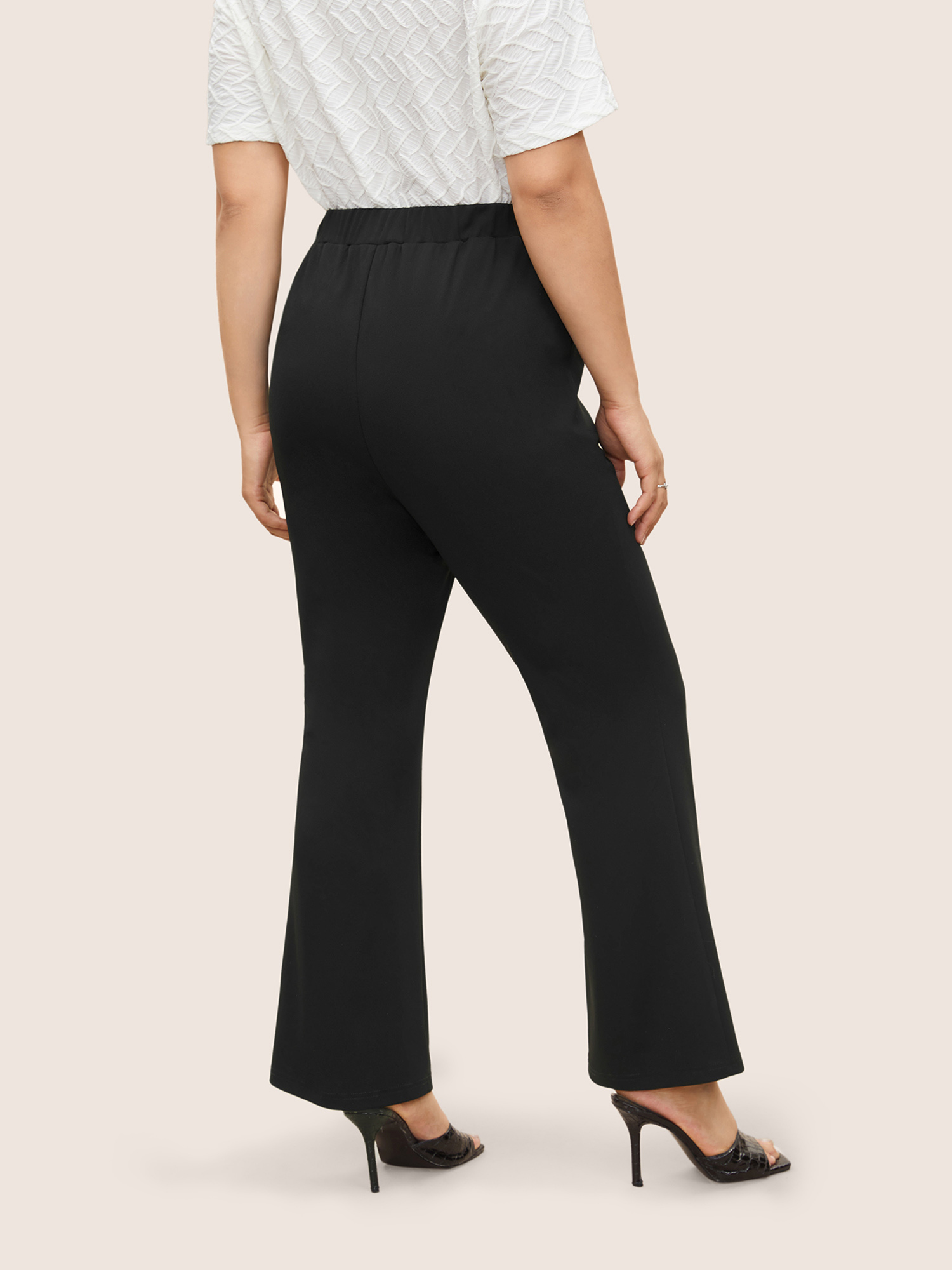 Plus Size Flare Leg Pocket Metal Buckle Detail Pants Women Black At the Office Flare Leg High Rise Work Pants BloomChic 10/M 