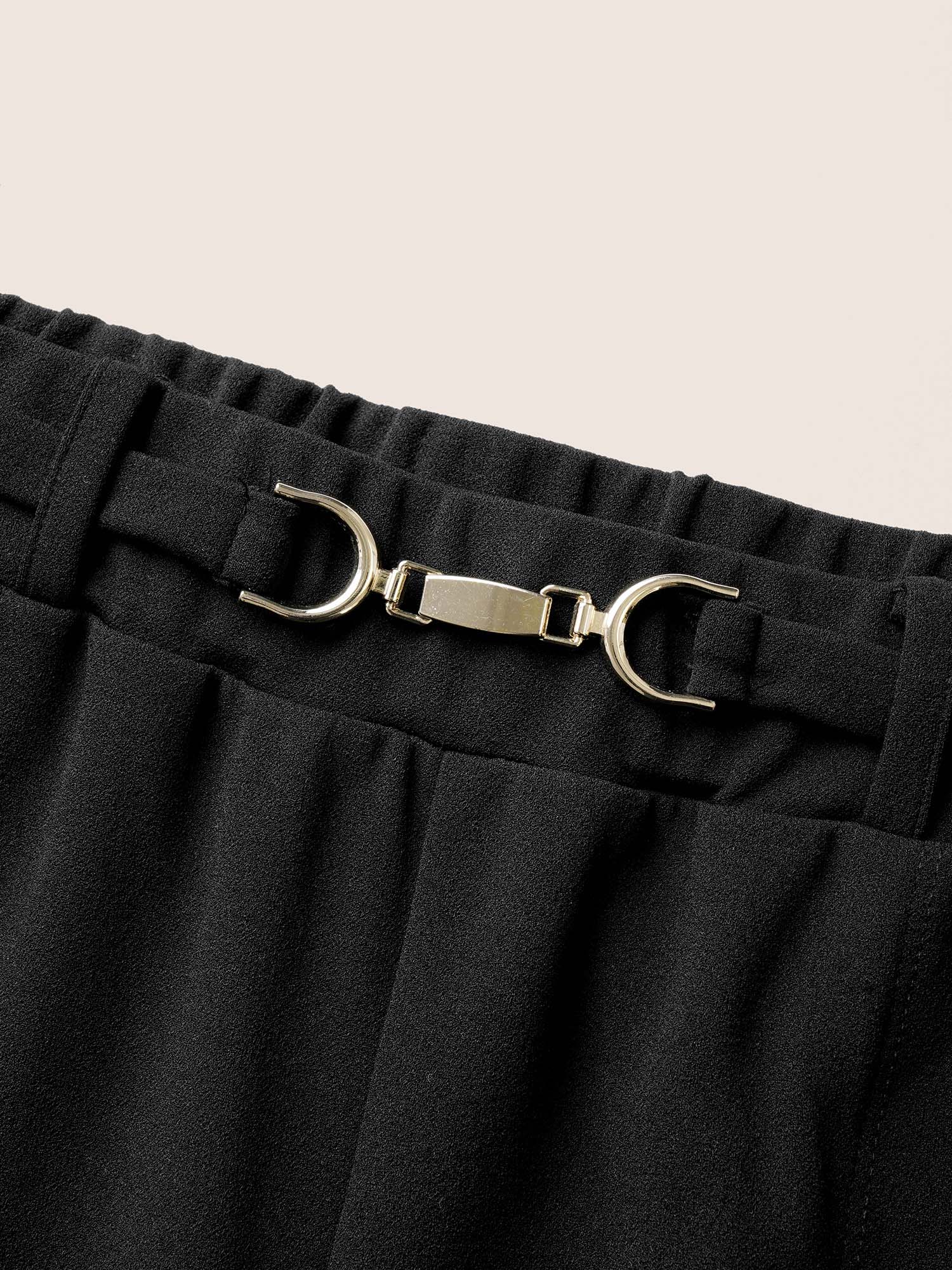 Plus Size Flare Leg Pocket Metal Buckle Detail Pants Women Black At the Office Flare Leg High Rise Work Pants BloomChic 10/M 