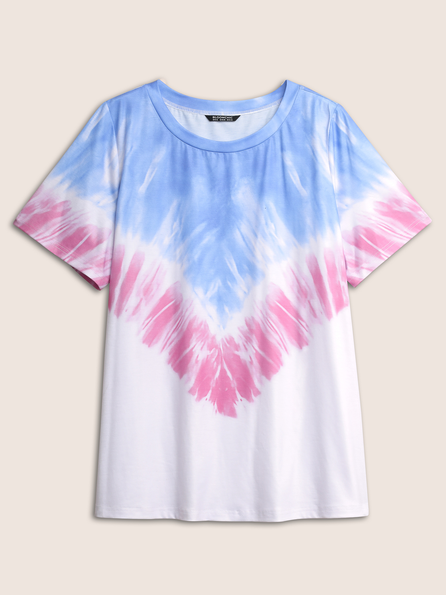 Plus Size Tie Dye Contrast Round Neck T-shirt Multicolor Women Casual Non Tie Dye Round Neck Everyday T-shirts BloomChic 12/L 
