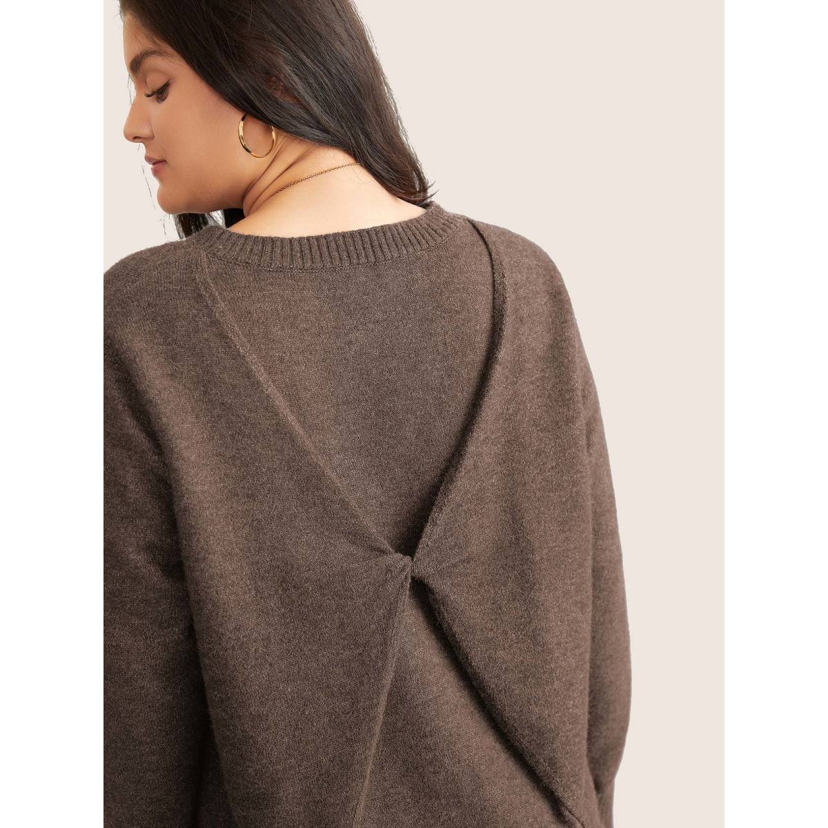 

Plus Size Supersoft Essentials Solid Heather Twist Back Pullover DarkBrown Women Casual Long Sleeve Round Neck Everyday Pullovers BloomChic
