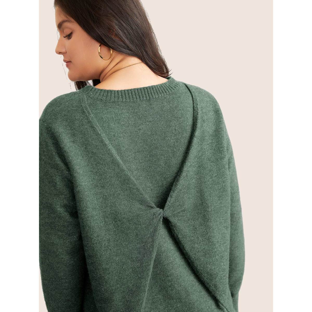

Plus Size Supersoft Essentials Solid Heather Twist Back Pullover Green Women Casual Long Sleeve Round Neck Everyday Pullovers BloomChic