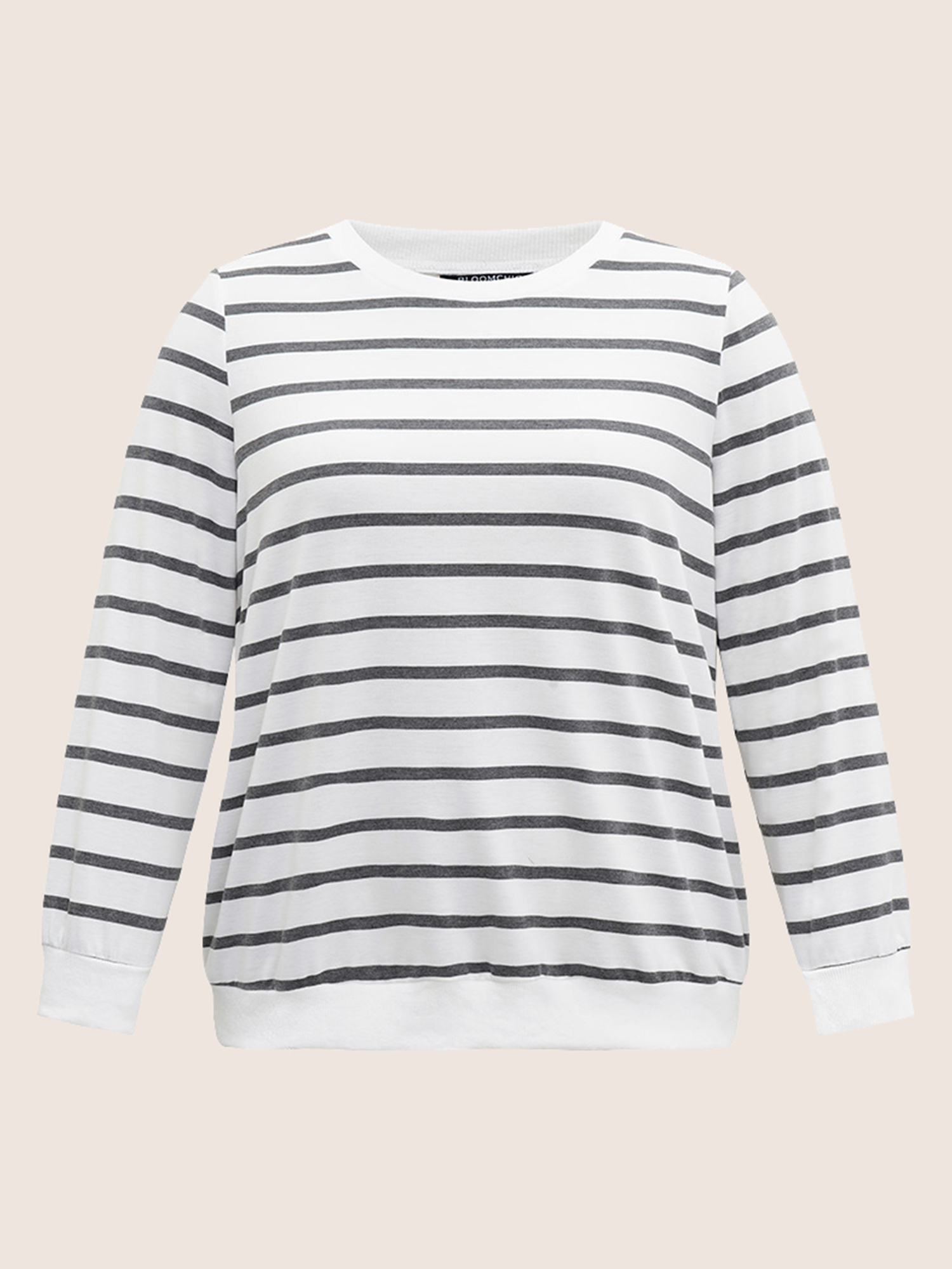 Plus Size Rib Knit Striped Round Neck Sweatshirt Women White Casual Non Round Neck Everyday Sweatshirts BloomChic 30/6X 