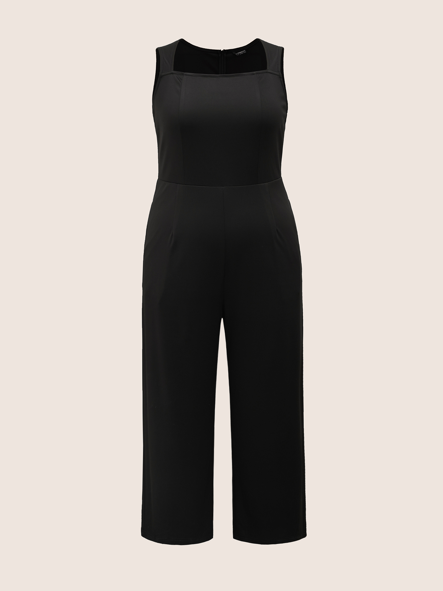 Plus Size Black Solid Patchwork Pocket Square Neck Sleeveless Jumpsuit Women Cocktail Party Loose Jumpsuits BloomChic 30/6X 