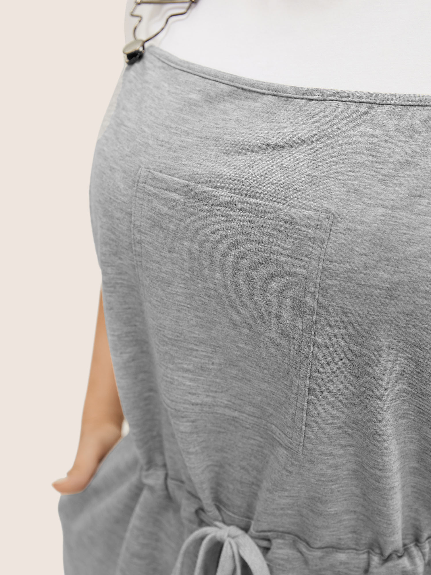 Plus Size LightGray Solid Pocket Drawstring Overall Romper Women Casual Sleeveless Non Everyday Loose Jumpsuits BloomChic 26/4X 