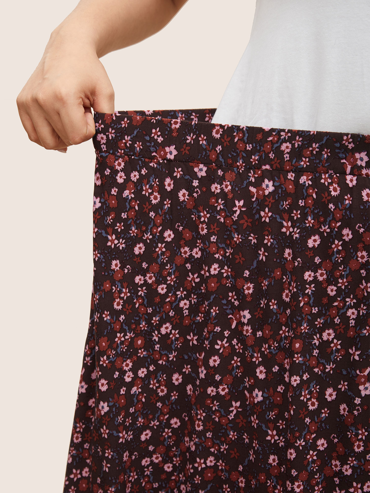 Plus Size Rayon Boho Print Elastic Waist Pocket Skirt Women Eggplant Resort Non No stretch Slanted pocket Vacation Skirts BloomChic 22-24/3X 