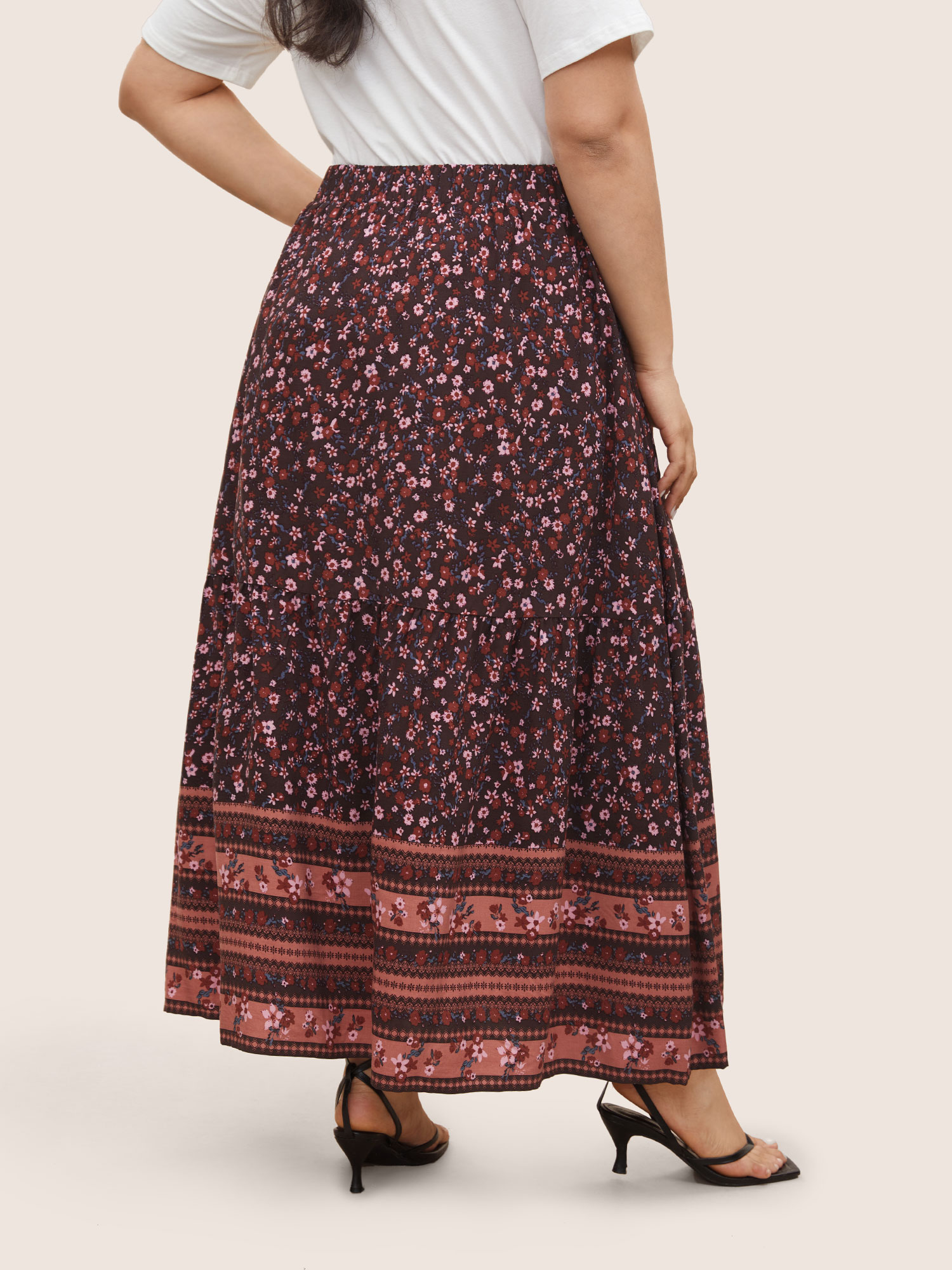 Plus Size Rayon Boho Print Elastic Waist Pocket Skirt Women Eggplant Resort Non No stretch Slanted pocket Vacation Skirts BloomChic 22-24/3X 