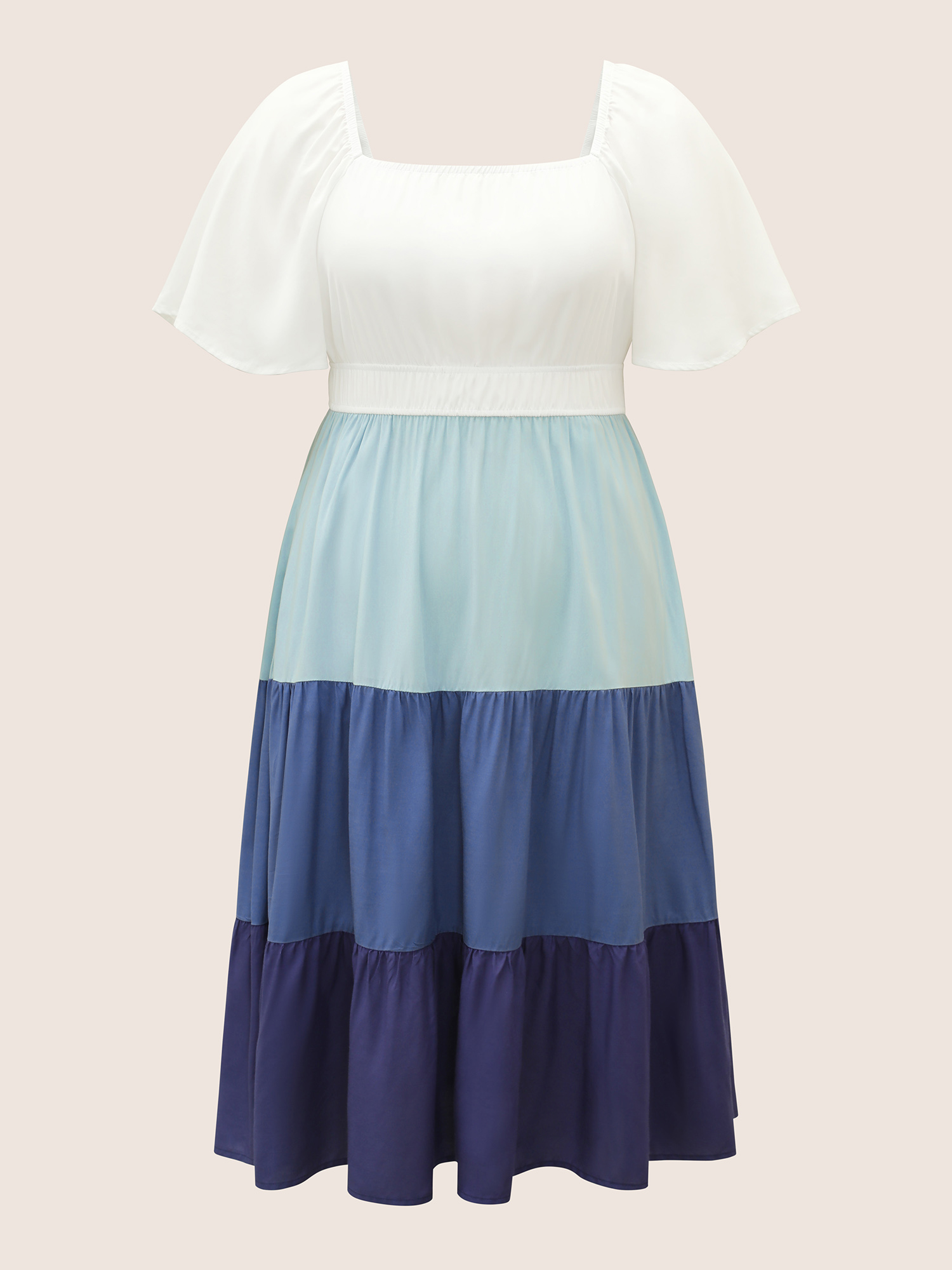 Plus Size Supersoft Essentials Colorblock Contrast Gathered Dress Multicolor Women Casual Contrast Square Neck Short sleeve Curvy Midi Dress BloomChic 18-20/2X 