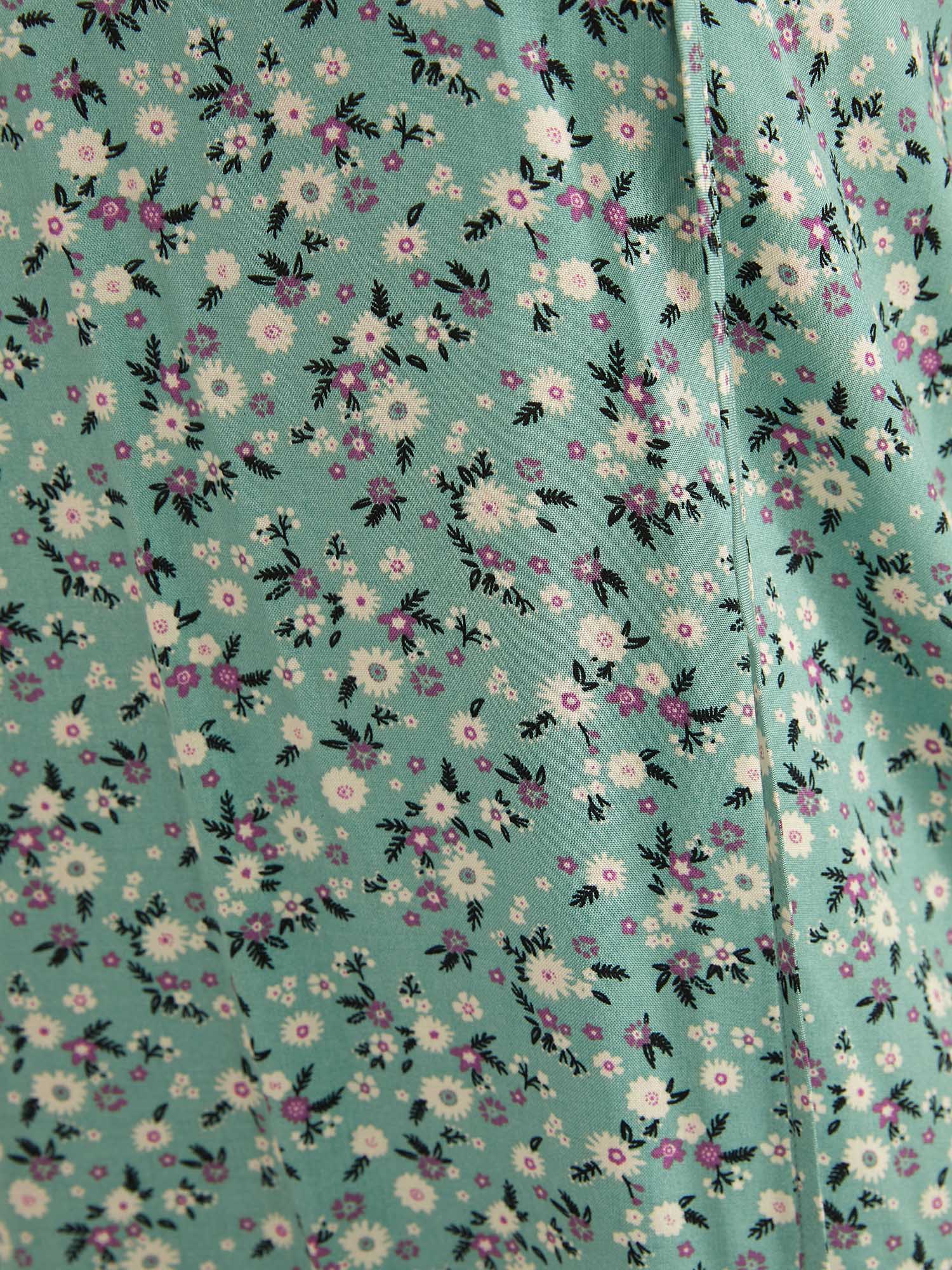 Plus Size Emerald Ditsy Floral Ruffle Sleeve Tie Neck Blouse Women Elegant Short sleeve V-neck Everyday Blouses BloomChic 30/6X 