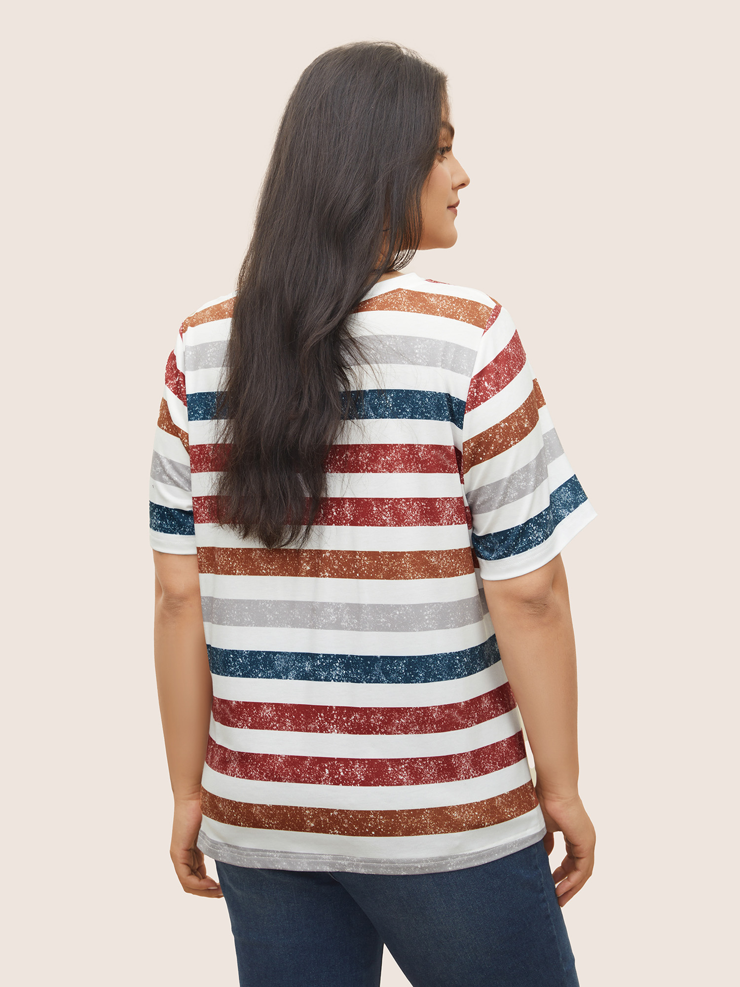 Plus Size Contrast Contrast V Neck T-shirt Multicolor Women Casual Contrast Striped V-neck Everyday T-shirts BloomChic 28/5X 