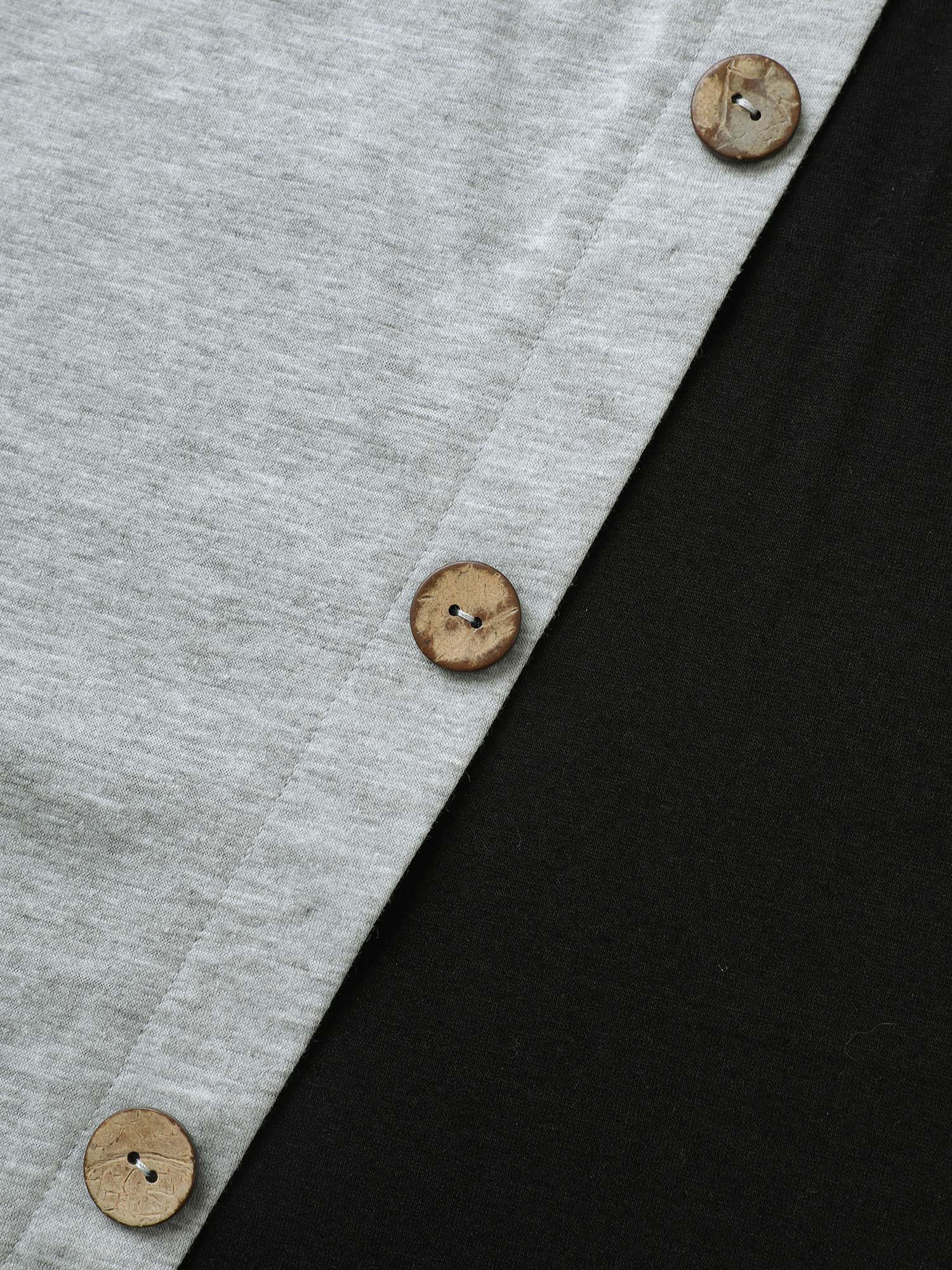 Plus Size Two Tone Button Detail Asymmetrical Neck T-shirt Black Women Casual Contrast Plain Asymmetrical Neck Everyday T-shirts BloomChic 10/M 