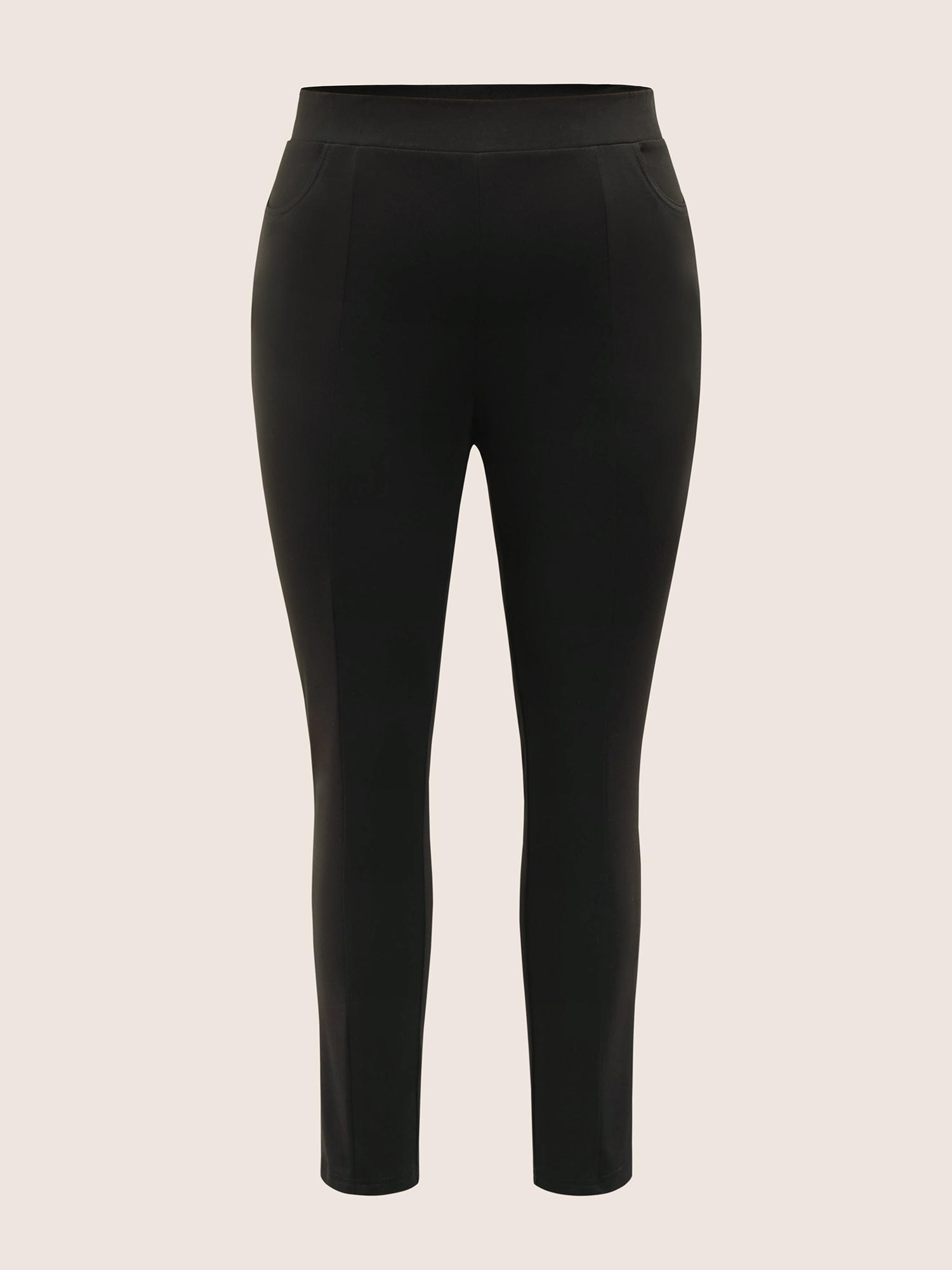 Plus Size Plain Elastic Waist High Rise Slim Pants Women Black At the Office High Rise Work Pants BloomChic 14-16/1X 