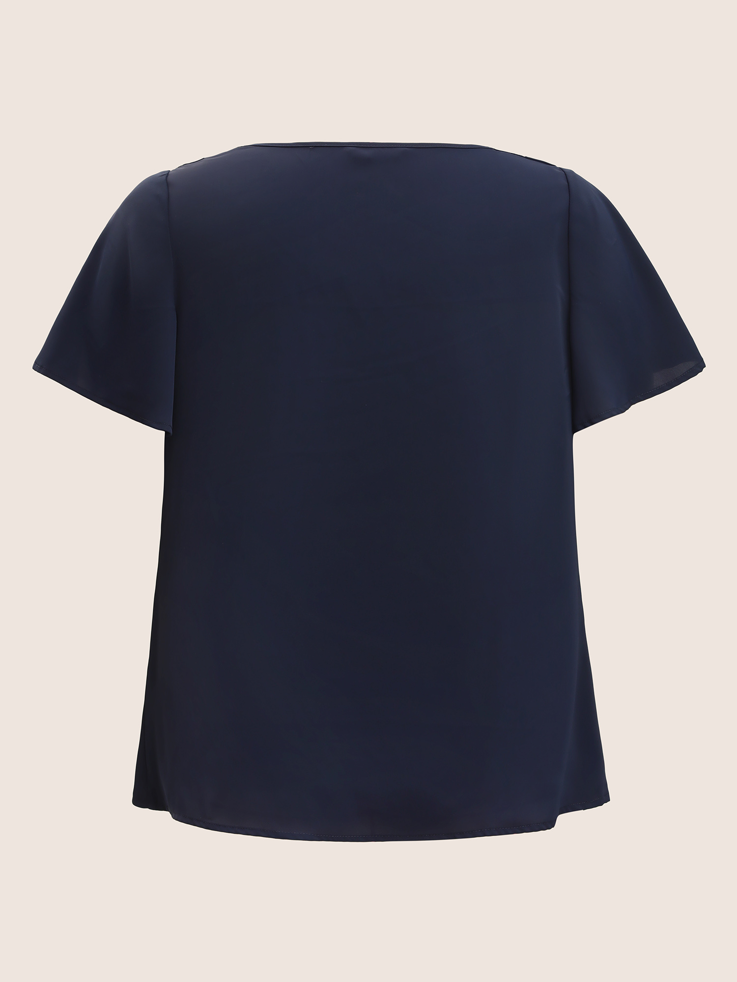 Plus Size Indigo Plain Cowl Neck Ruffle Sleeve Blouse Women Work From Home Short sleeve Cowl Neck Work Blouses BloomChic 12/L 