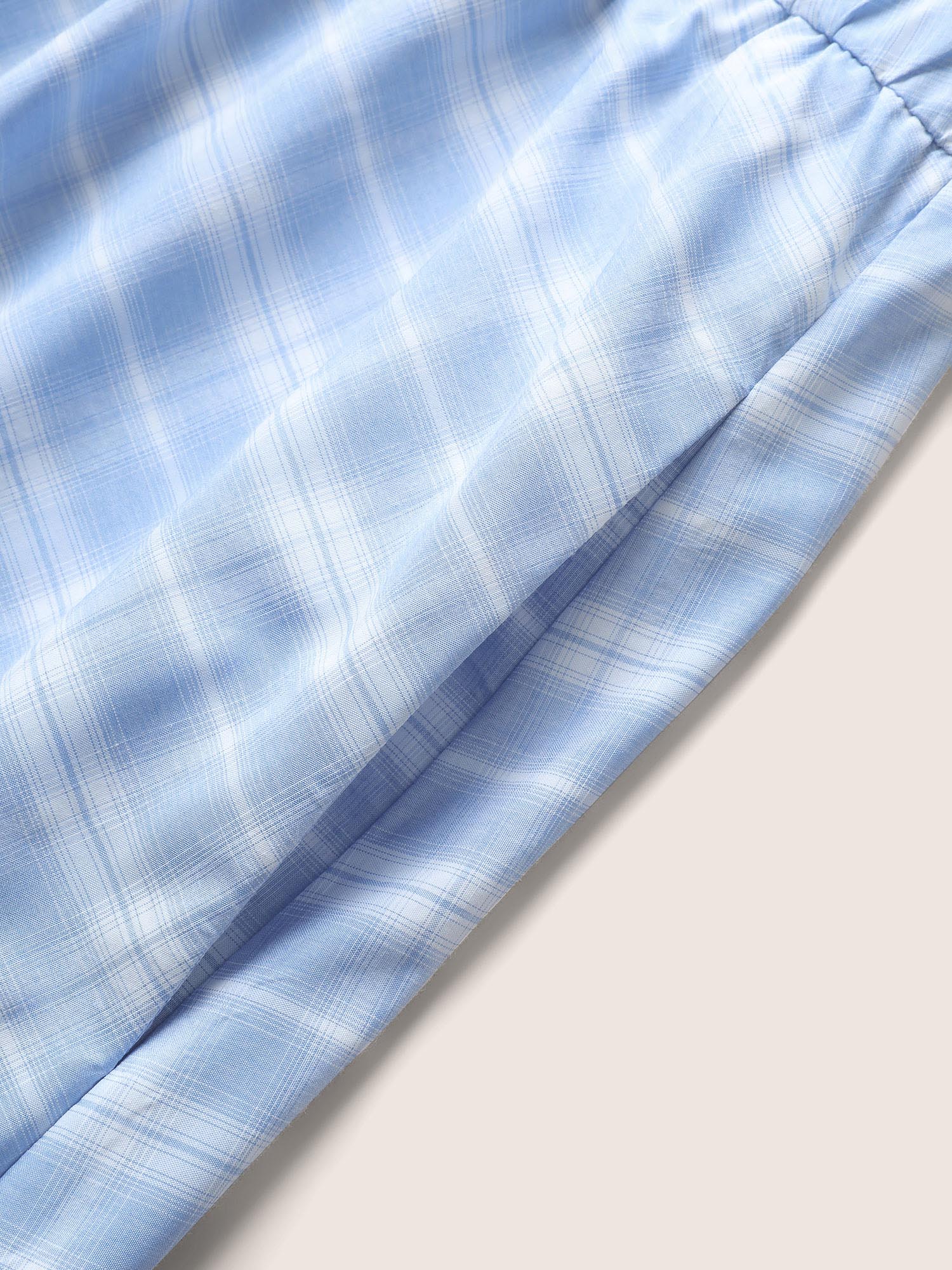 Plus Size Plaid Square Neck Gathered Shirred Dress LightBlue Women Non Curvy Midi Dress BloomChic 28/5X 