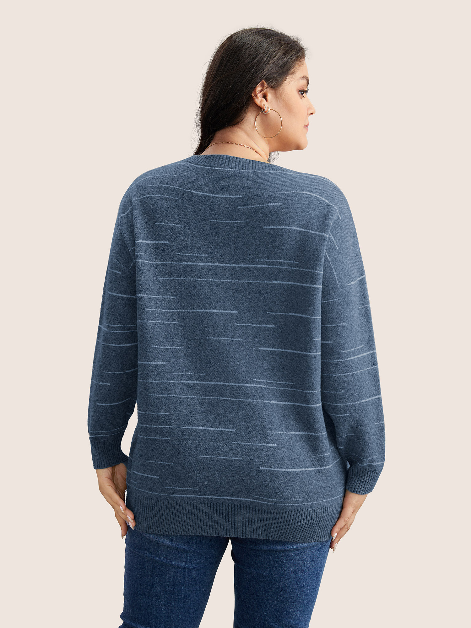 

Plus Size Supersoft Essentials Asymmetrical Striped Round Neck Pullover Aegean Women Casual Long Sleeve Round Neck Everyday Pullovers BloomChic