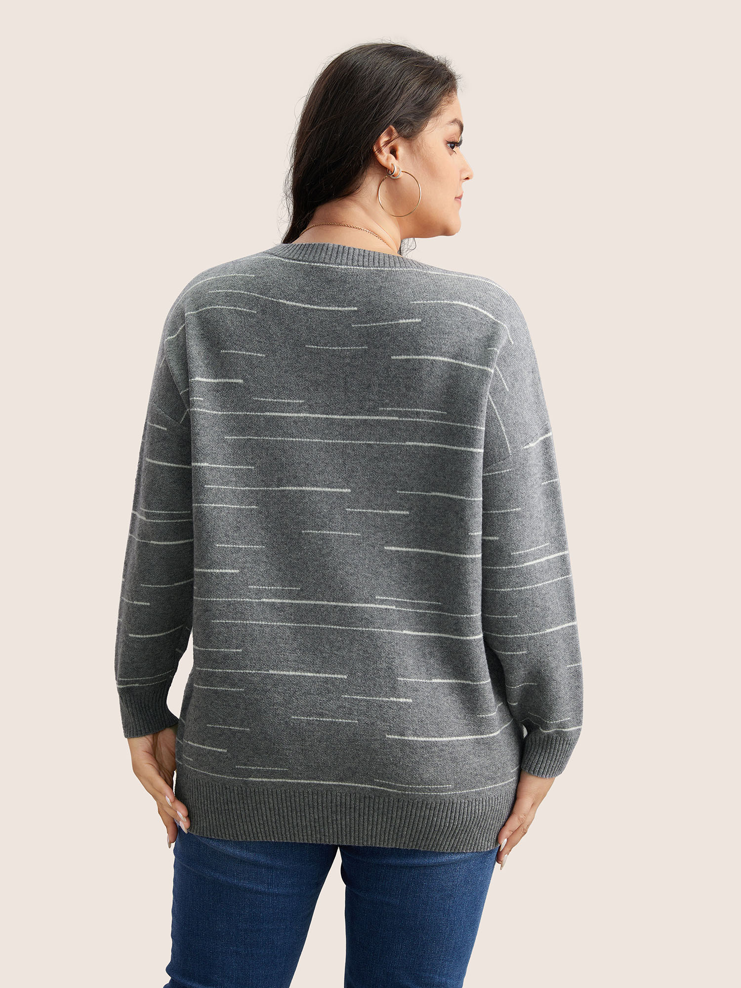 

Plus Size Supersoft Essentials Asymmetrical Striped Round Neck Pullover Gray Women Casual Long Sleeve Round Neck Everyday Pullovers BloomChic