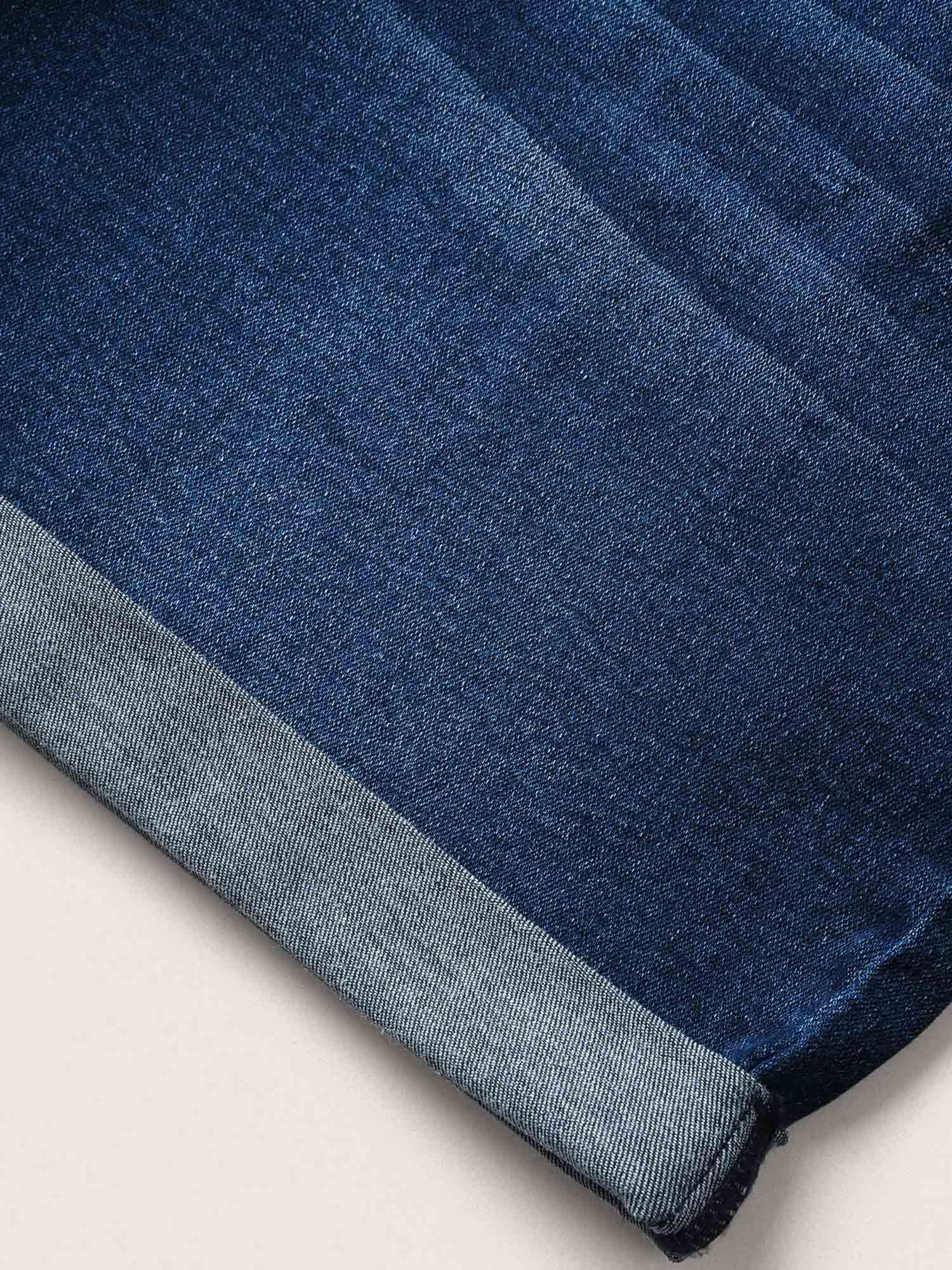 Plus Size Dark Wash Button Detail Roll Hem Denim Shorts Women Indigo Non High stretch Everyday Slanted pocket Elegant Denim Shorts BloomChic 12/L 