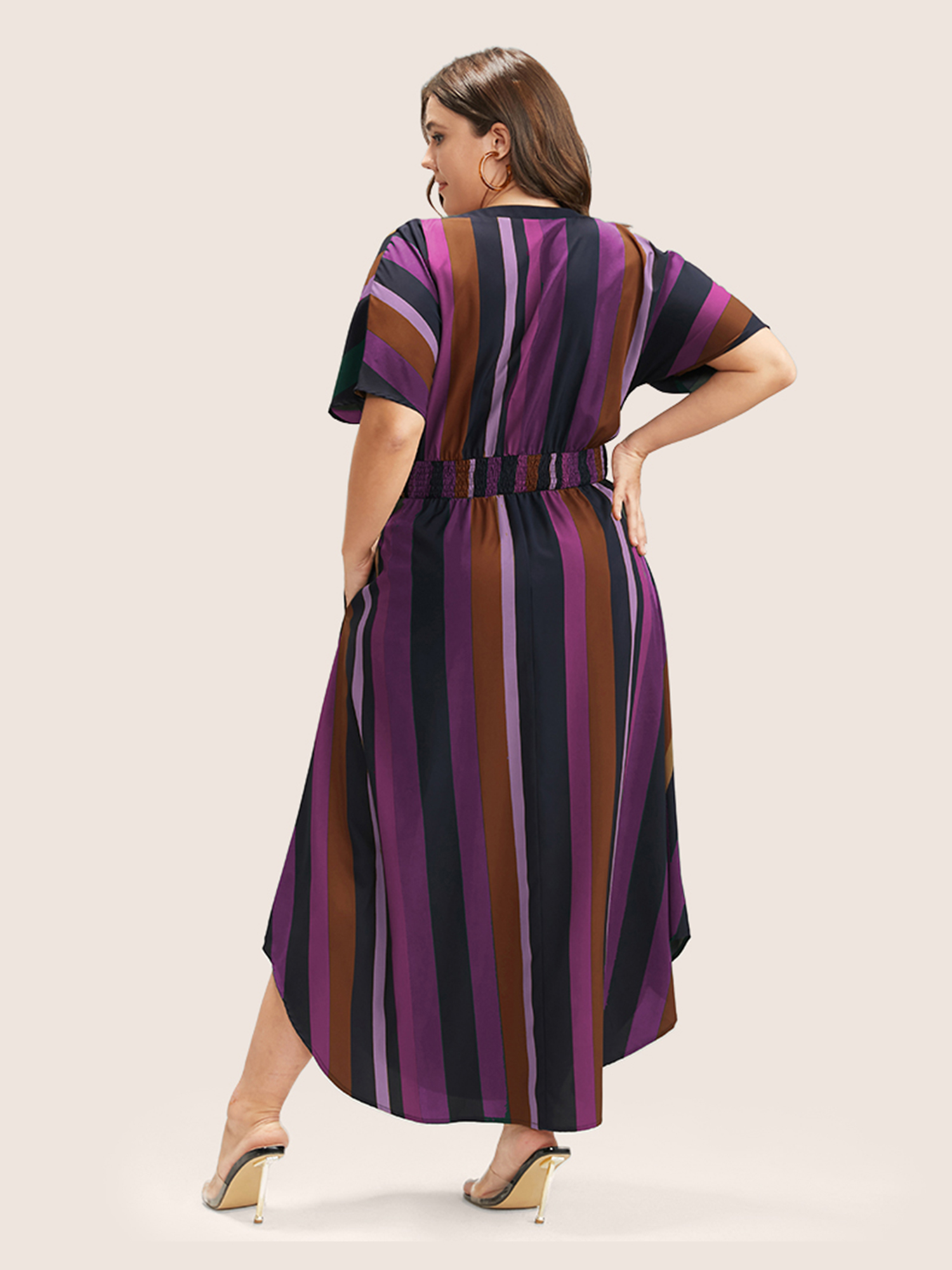 

Striped Patchwork Plus Size Women Elegant Dress Regular Dolman Half Sleeve V Neck Pocket Vacation Dresses BloomChic, Redviolet