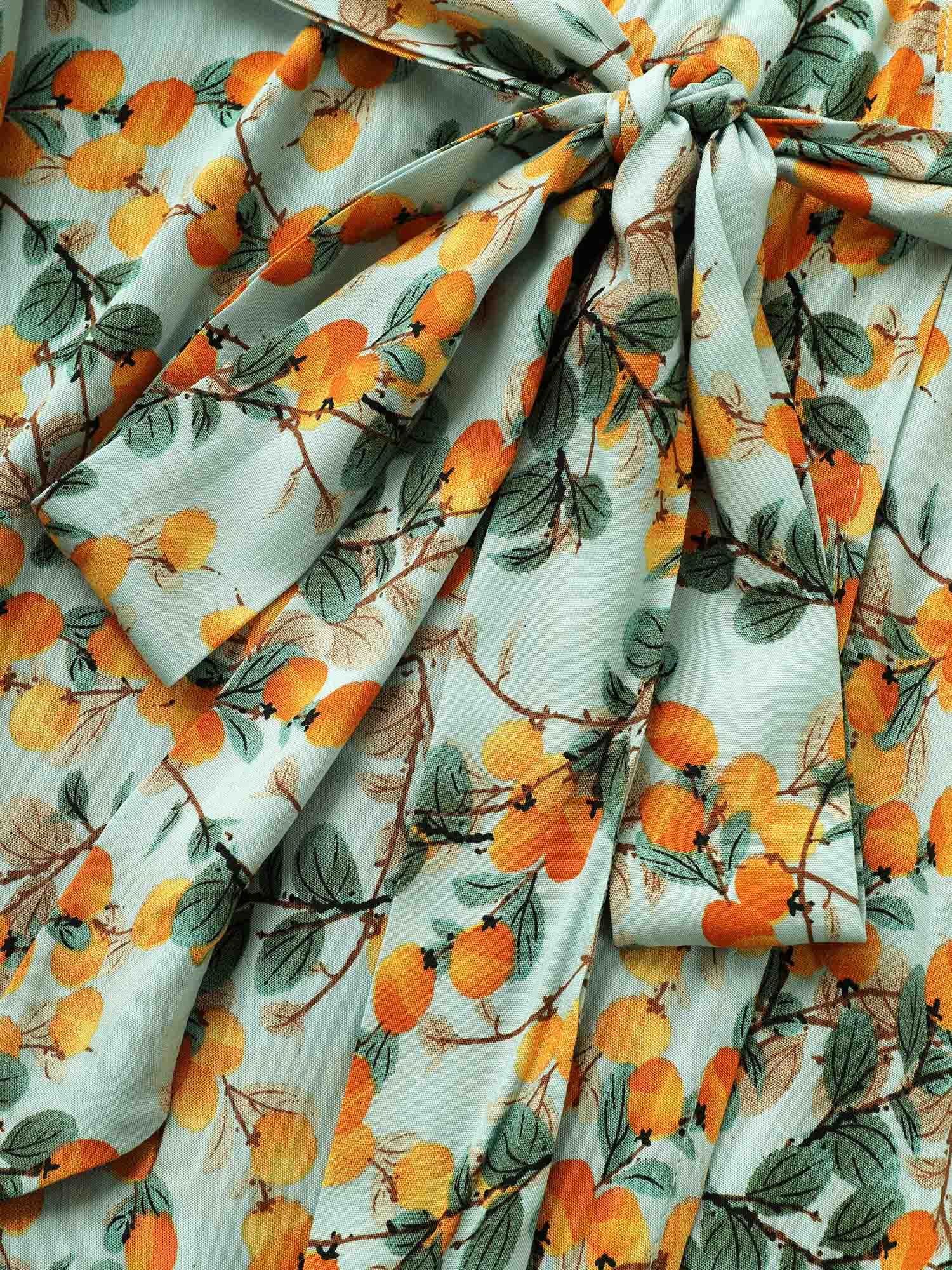 

Plus Size Citrus Fruit Print Belted Flutter Sleeve Wrap Dress Mint Women Non Curvy Midi Dress BloomChic