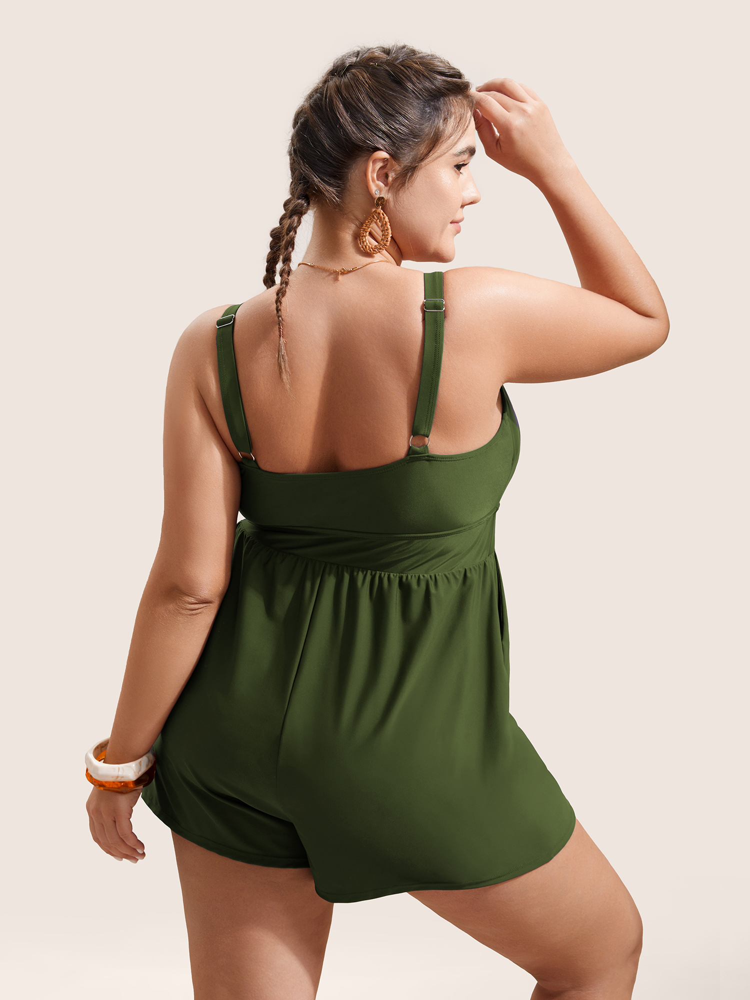 

Plus Size Plain Bowknot Pocket Gathered One Piece Swimsuit Women's Swimwear ArmyGreen Beach Non Curve Bathing Suits High stretch One Pieces BloomChic