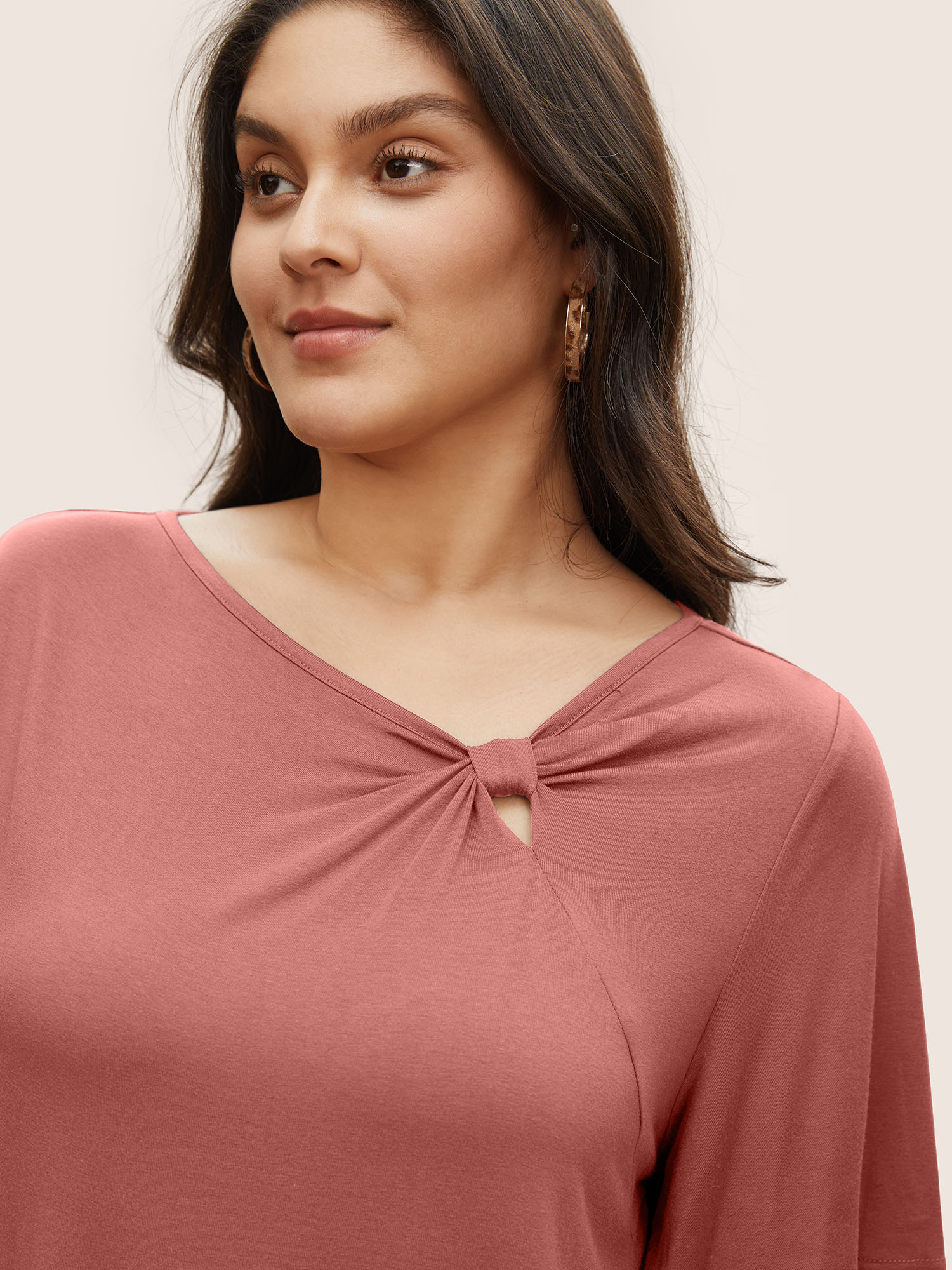 

Plus Size Supersoft Essentials Twist Front Asymmetrical Neck T-shirt Russet Women Elegant Non Plain Asymmetrical Neck Everyday T-shirts BloomChic