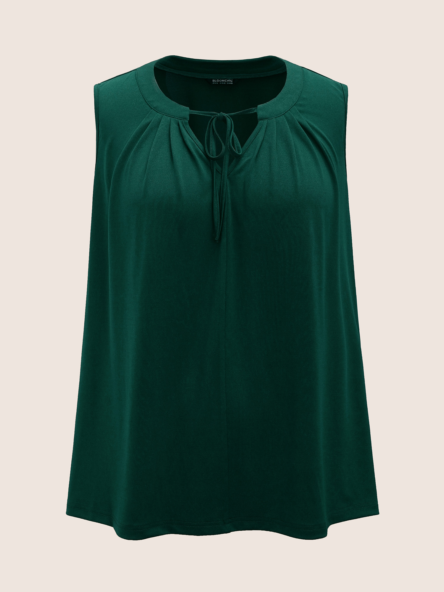 

Plus Size Plain Tie Neck Plicated Detail Tank Top Women DarkGreen Work From Home Pleated Notched collar Work Tank Tops Camis BloomChic