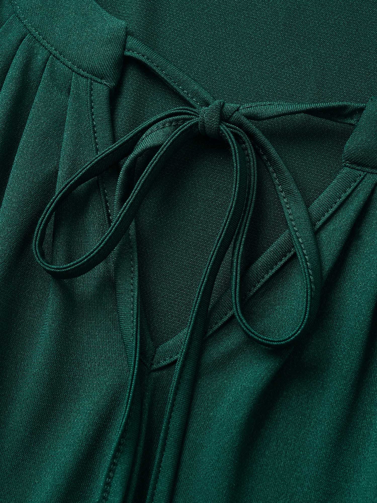 Plus Size Plain Tie Neck Plicated Detail Tank Top Women DarkGreen Work From Home Pleated Notched collar Work Tank Tops Camis BloomChic 12/L 